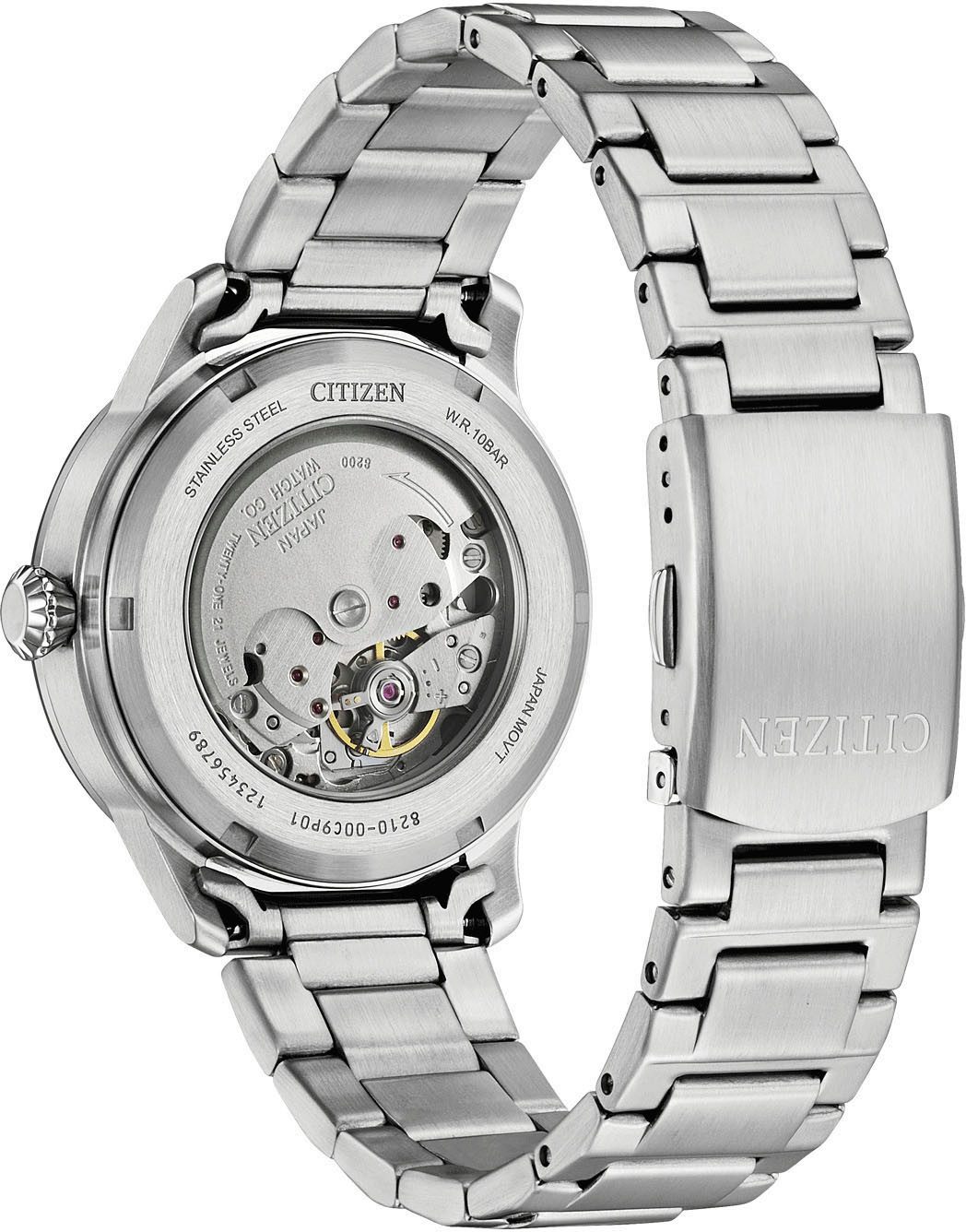 Citizen Automatikuhr NJ0190-51A, Armbanduhr, Herrenuhr, Mechanische Uhr, Edelstahlarmband, analog, Tag