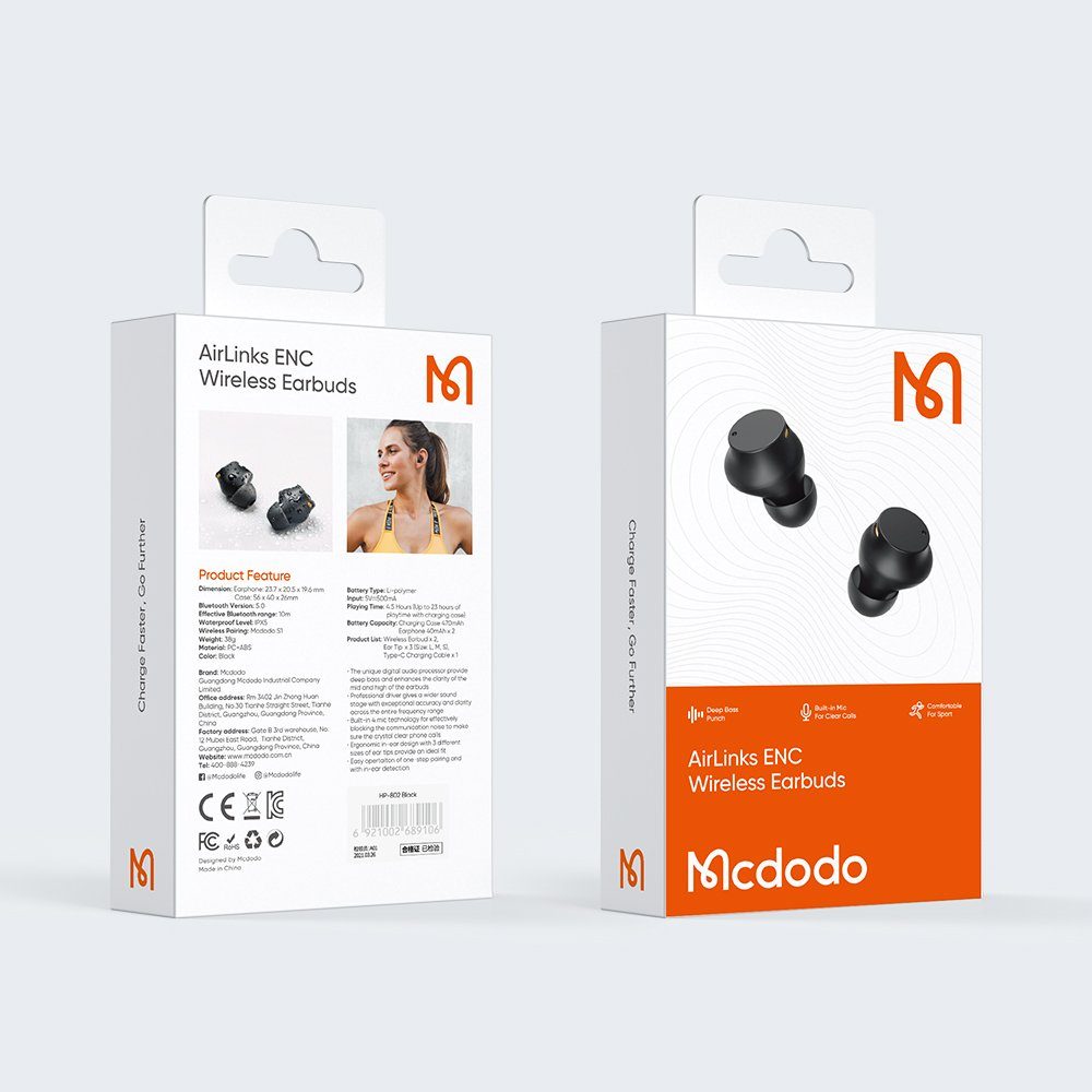 mcdodo Umgebungsgeräuscheunterdrückung mit und Aktiver Bluetooth-Kopfhörer Bluetooth-Ohrhörer
