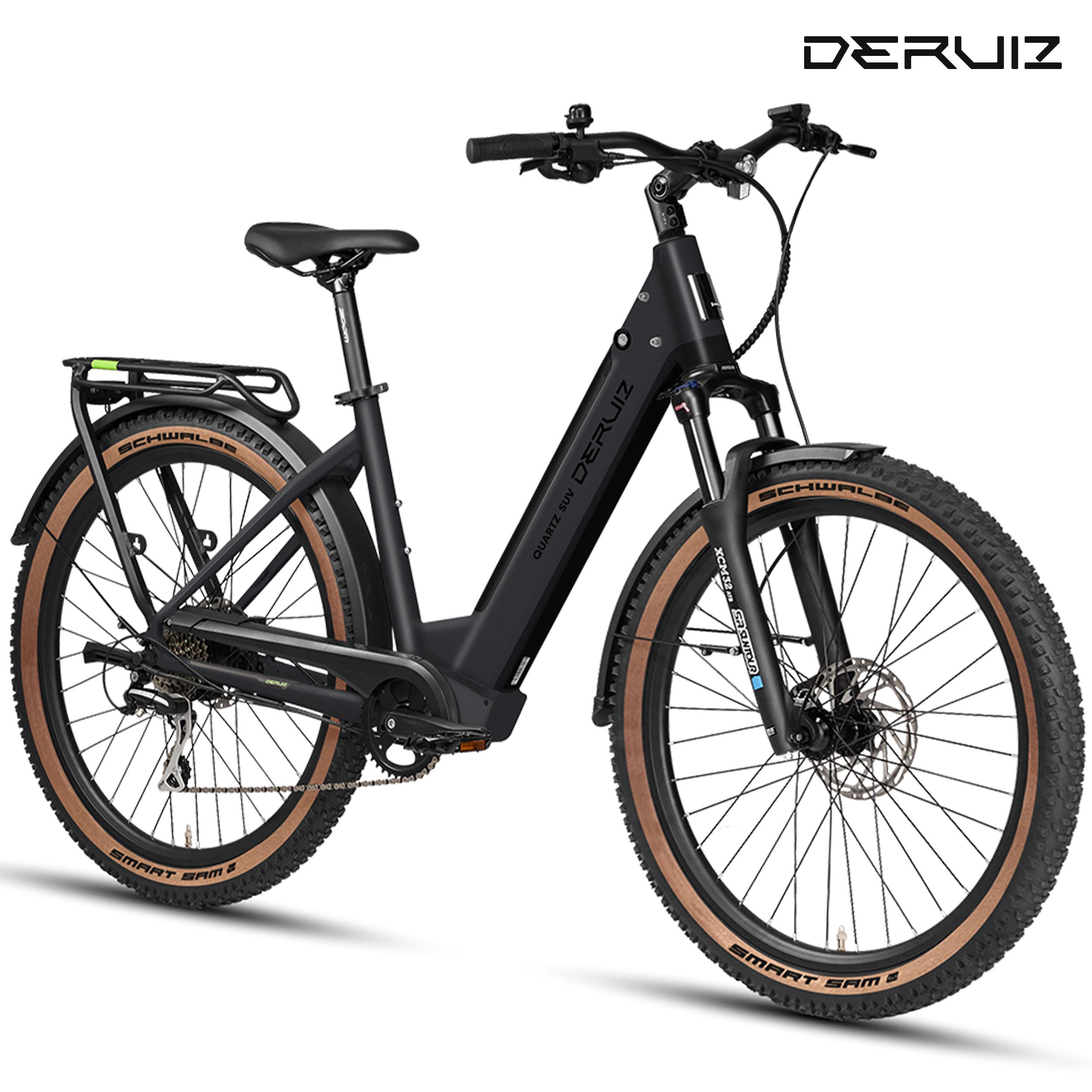 DERUIZ E-Bike Trekkingrad 28 Zoll, Quartz 2.0/SUV, max. 160km, Drehmomentsensor, Bluetooth+APP, 8 Gang SHIMANO Acera RD-M360 SGS Schaltwerk, Kettenschaltung, Hinterradmotor, 644 Wh, Tiefeinsteiger-Rahmen, RH: 46 cm, Elektrofahrrad für Damen und Herren