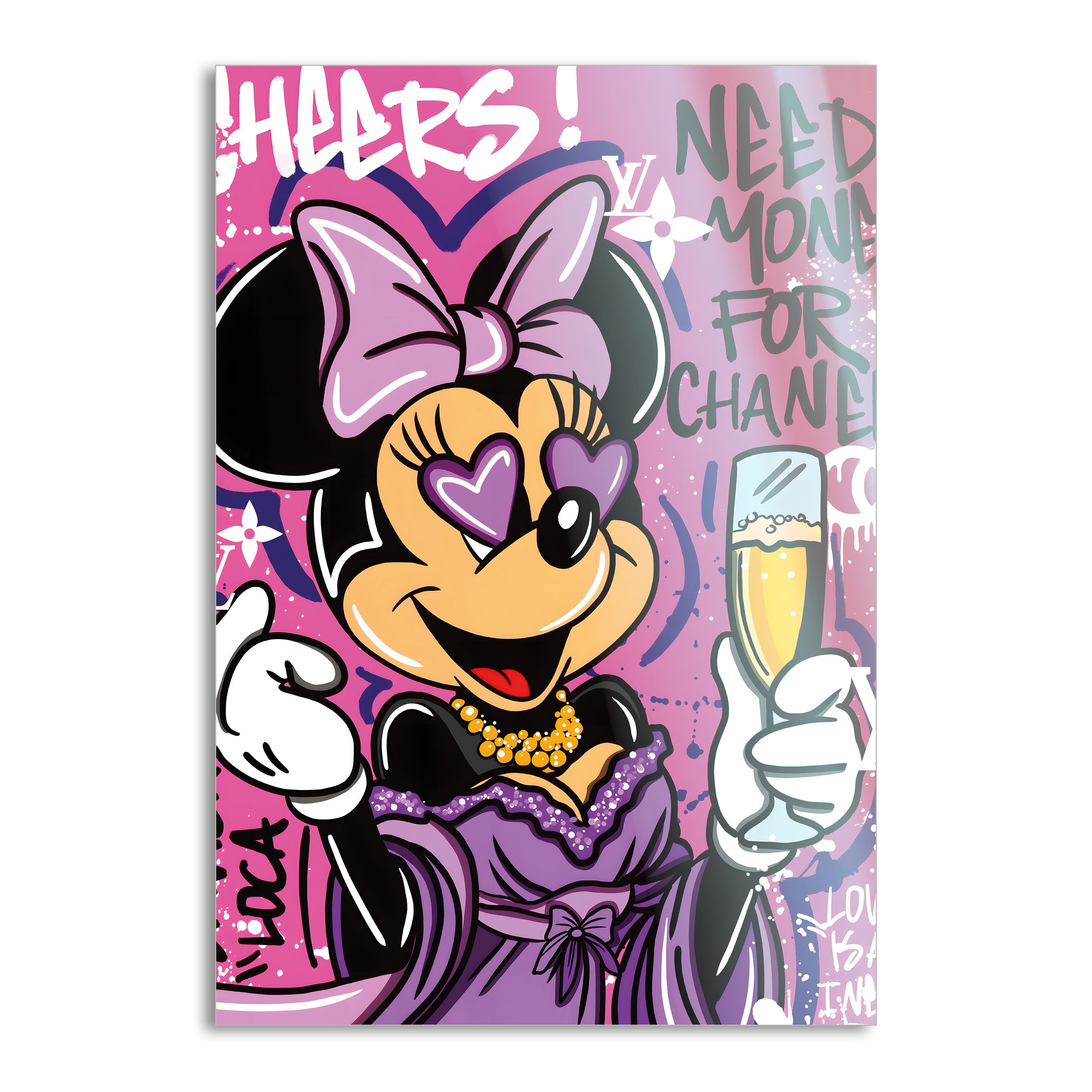 SimpleCanvas Wandbild Minnie needs Money - Leinwandbild Pop Art / Motivation, Wandbild Minnie Mouse, Geld, Motivation