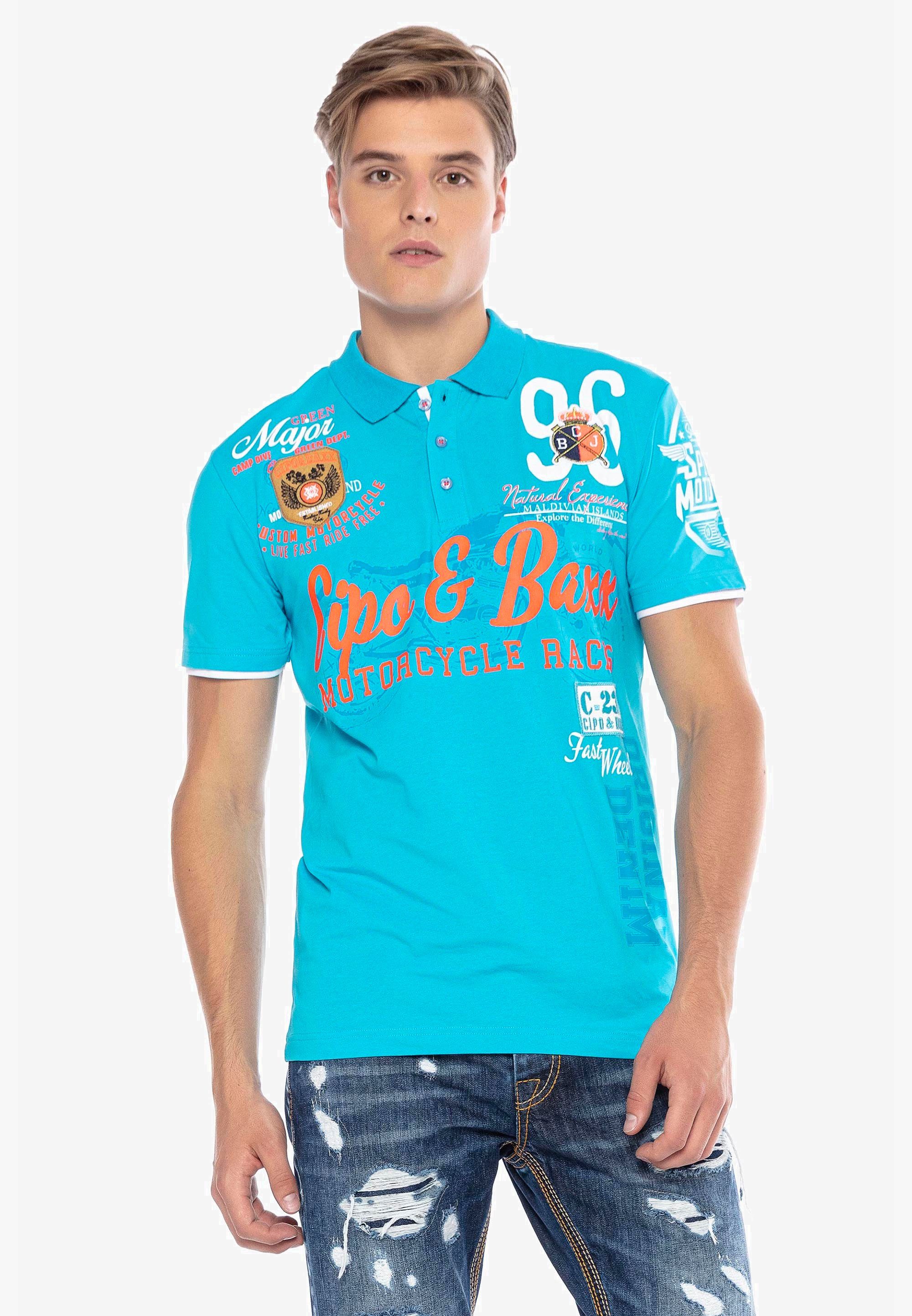 Cipo & Baxx Poloshirt mit lässigen Prints türkis | Poloshirts