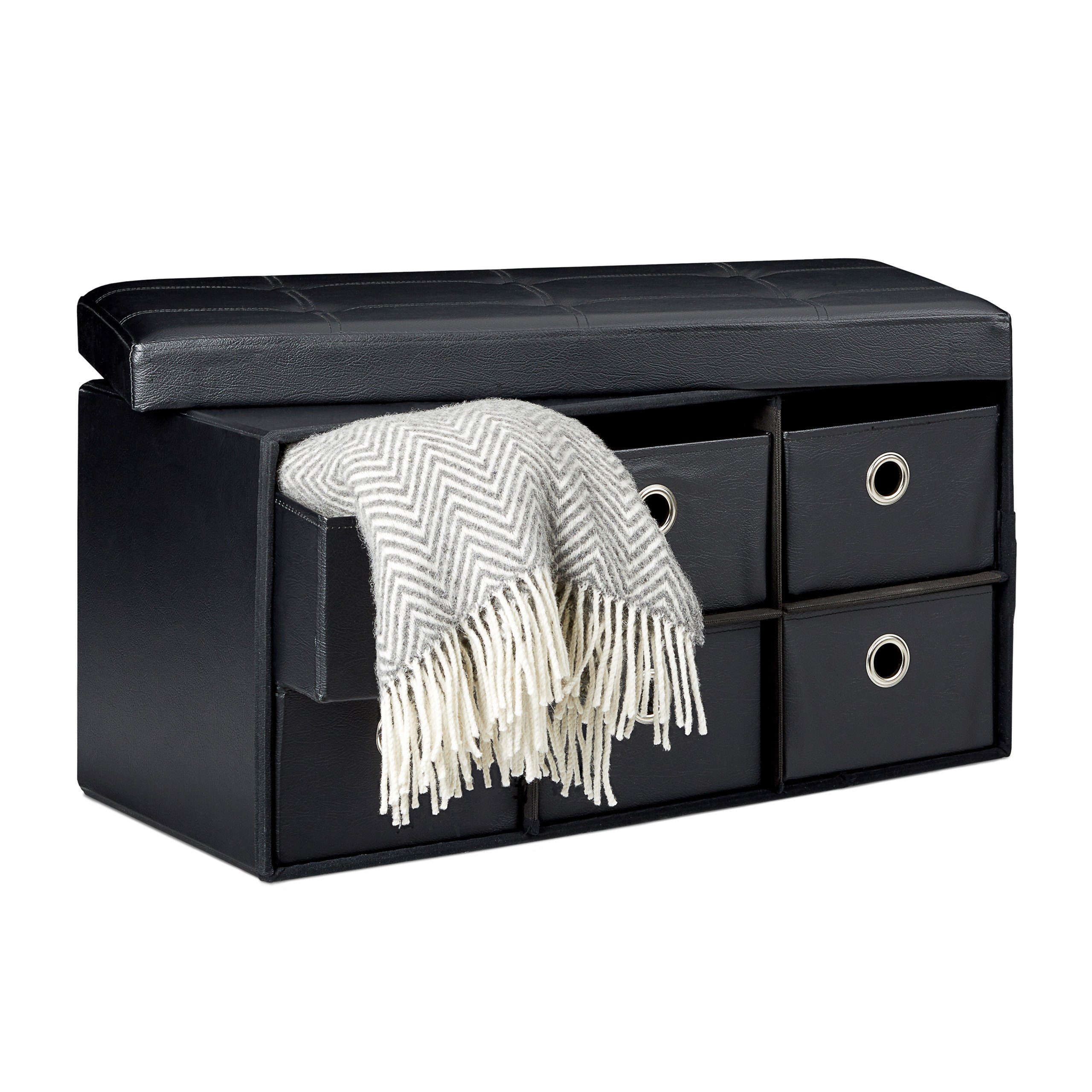 relaxdays Sitzbank mit Stauraum, schwarz