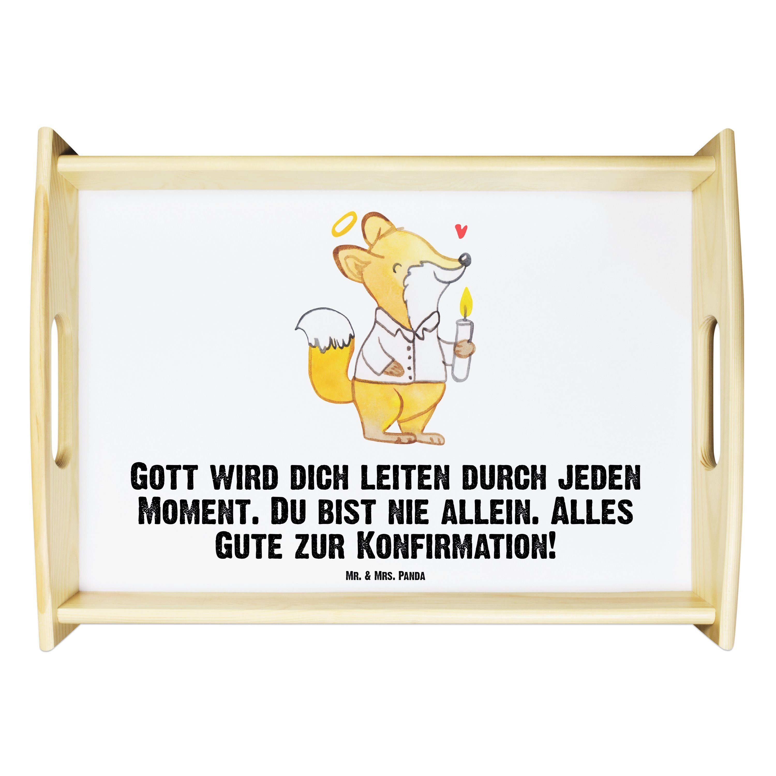 Mr. & Mrs. Panda Tablett Fuchs Konfirmation - Weiß - Geschenk, Tablett, Alles Gute, Jugendweih, Echtholz lasiert, (1-tlg)