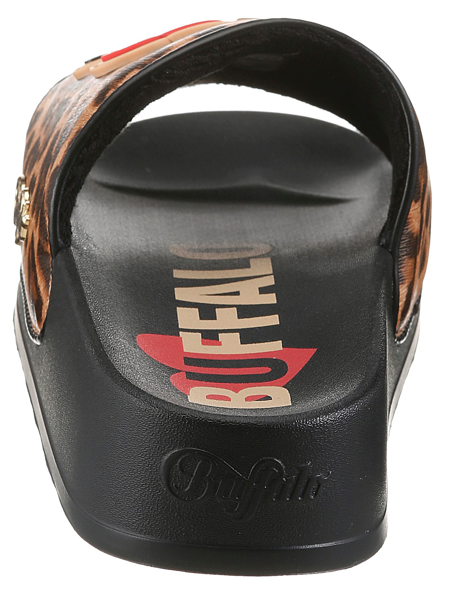Buffalo Pantolette Sommerschuh, Strandschuh, Badeschuh in Leo-Optik, Plateausohle