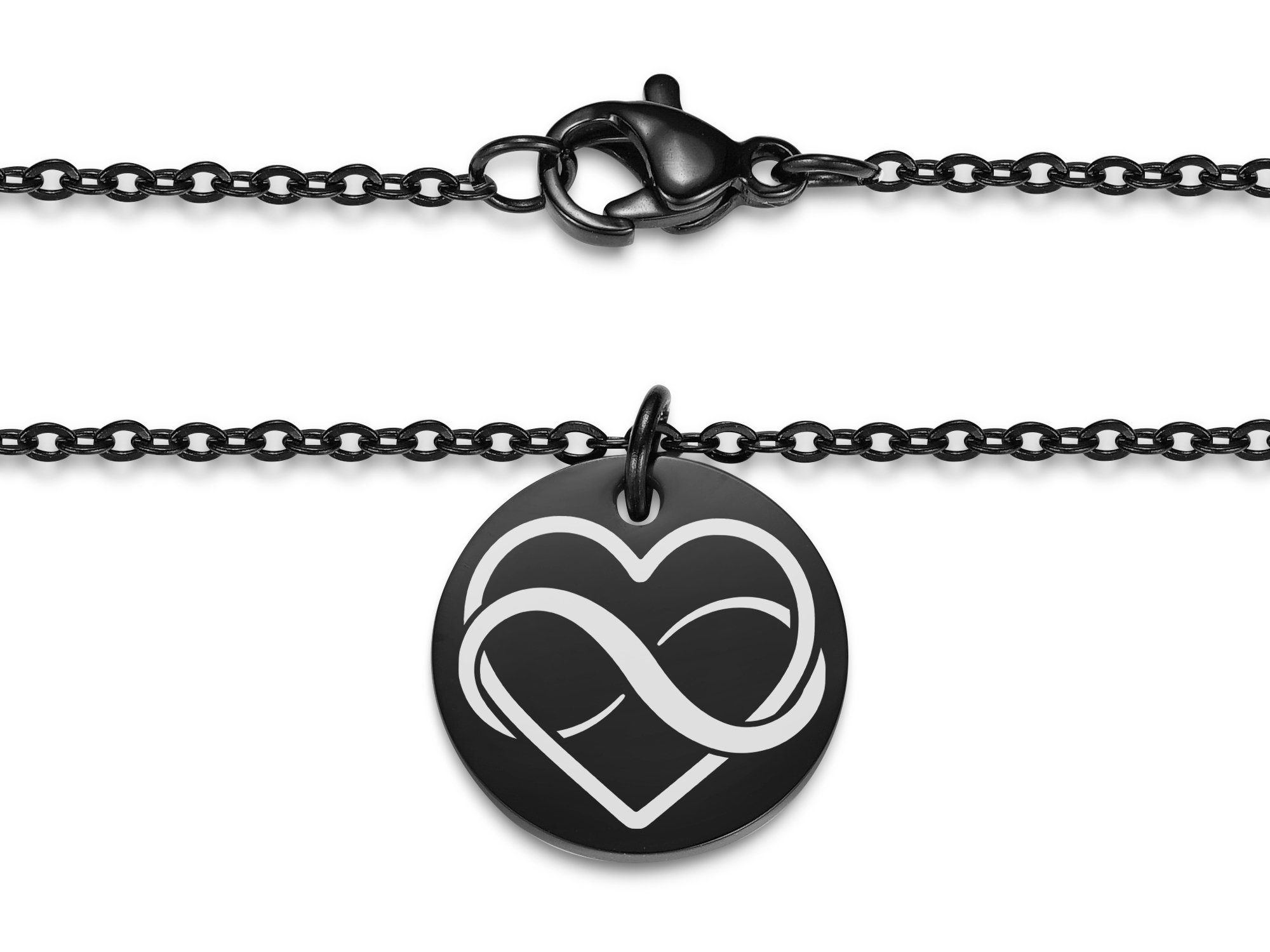 Silberkettenstore Kette mit Anhänger Halskette Herz Anhänger vier wählbar - Farben black und mit Längen Edelstahl, zwei