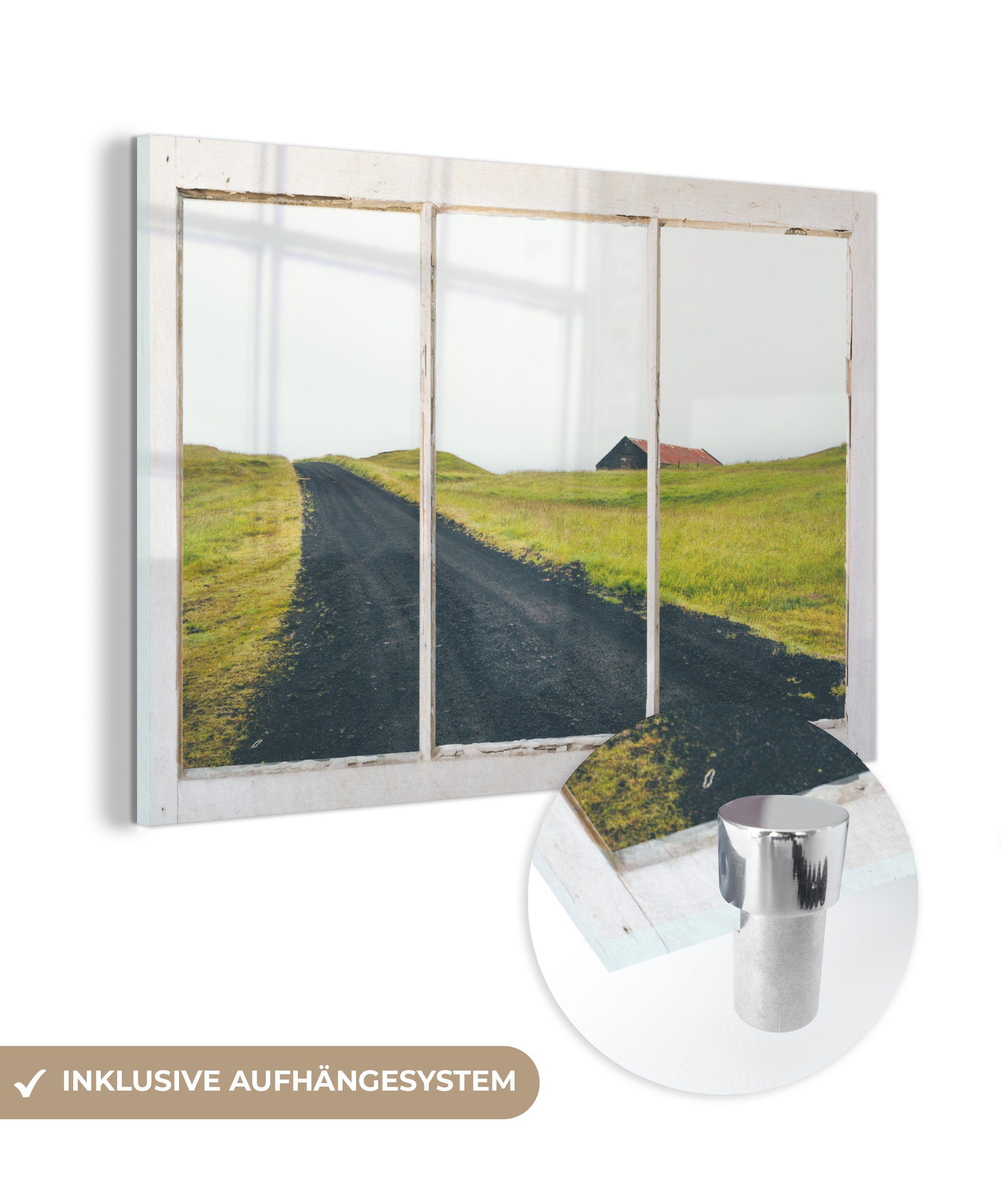 - - Glas auf - Straße (1 Gras, Wanddekoration - auf Wandbild Foto St), MuchoWow Glasbilder - Aussicht Bilder Acrylglasbild Glas