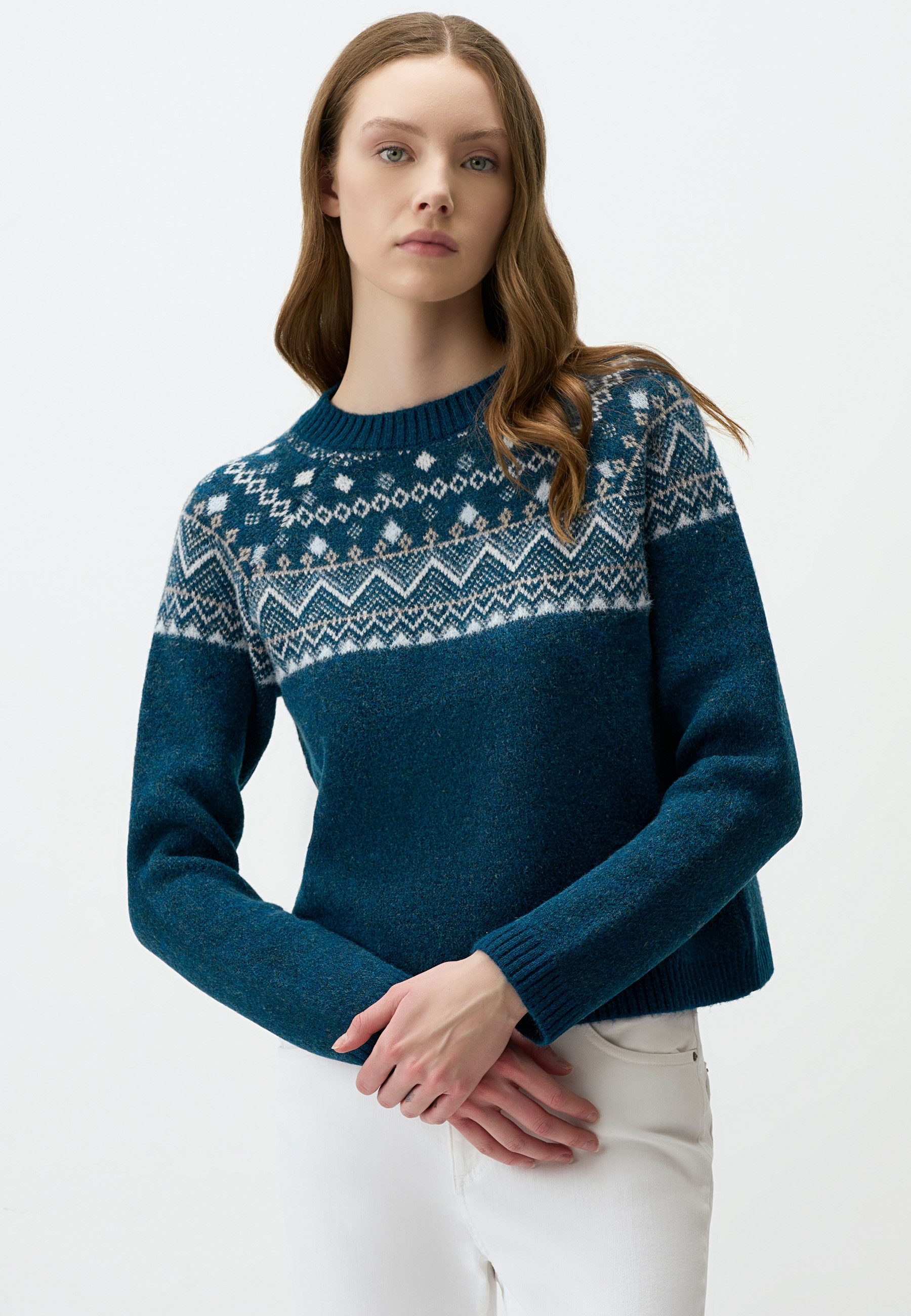 Strickpullover Rundhalsausschnitt Slim Fit Gemustert Pullover Pullover