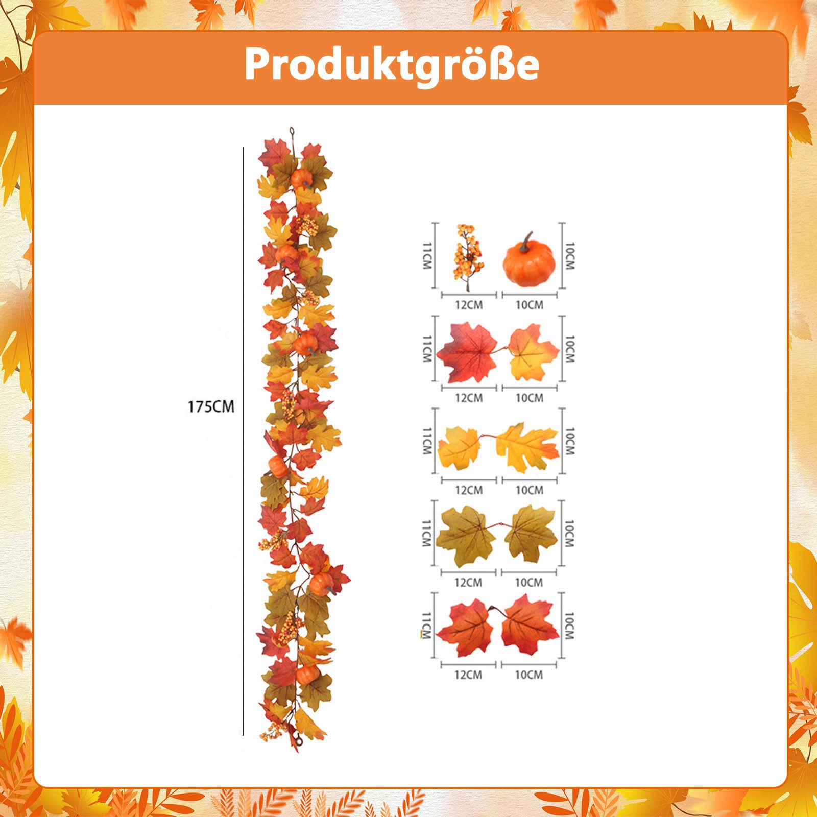 Kunstgirlande Herbst Girlande Ahornblätter, 2er-Pack künstliche Herbstgirlande, Bomiclss, Künstliche Herbst Ahorn Blätter Girlanden, für Tür, Garten, Kamin – Bild 2 von 5