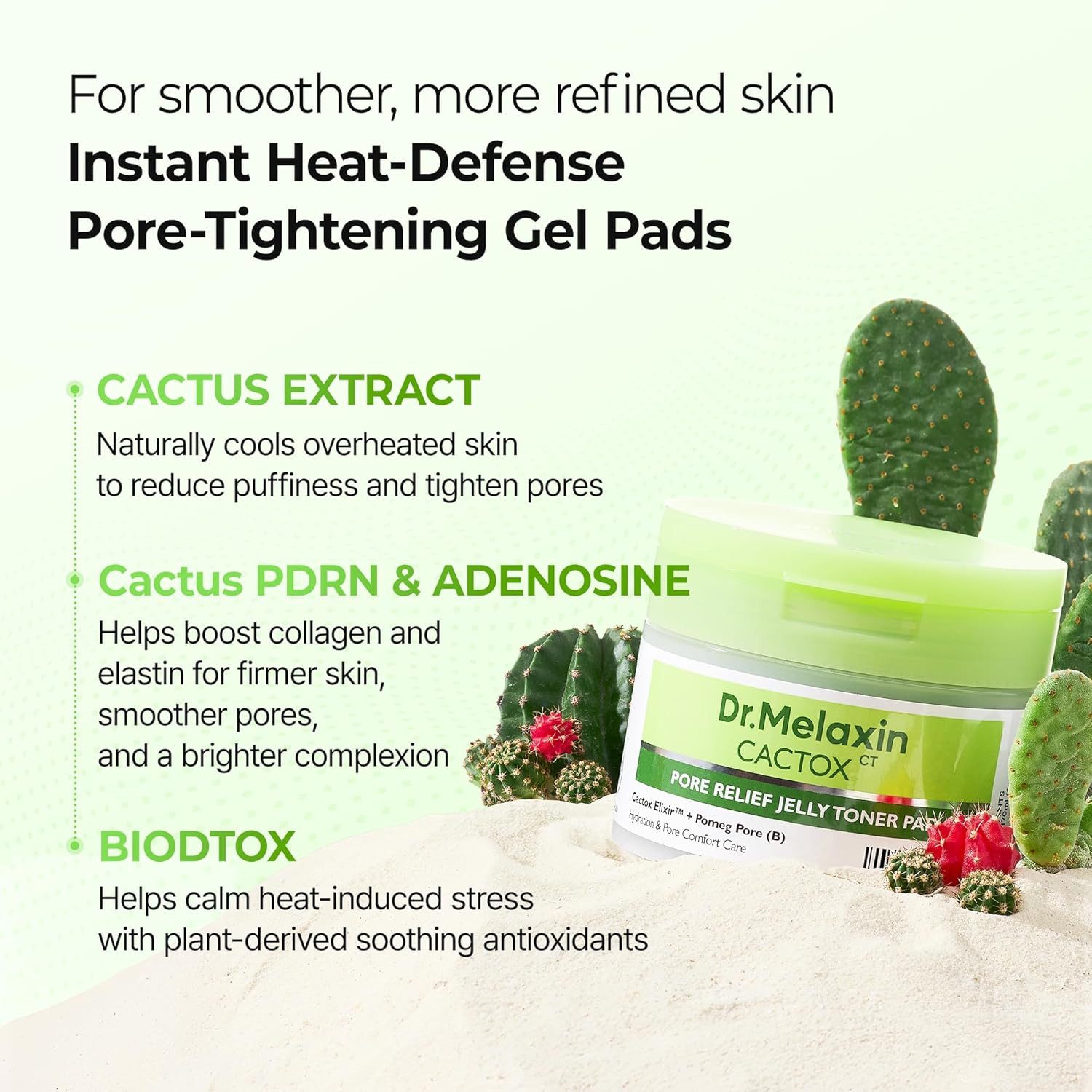 Dr.Melaxin Toner Cactox Pore Relief Jelly Toner Pad 170 ml – K-Beauty Toner-Pads mit Kaktus-Extrakt, Niacinamide, Hyaluron, Tannic Acid – Doppelseitige, Cooling-Jelly-Pads mit Kaktus, Niacinamid und Multi-Hyaluron