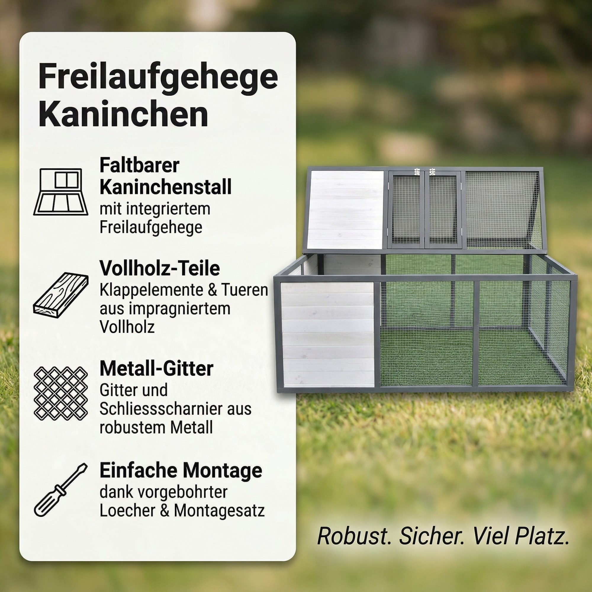 Mucola Freigehege Freilaufgehege faltbar für Hasen Kaninchen Freigehege Gehege, Optimaler Mix aus Freilaufgehege und Hasenstall