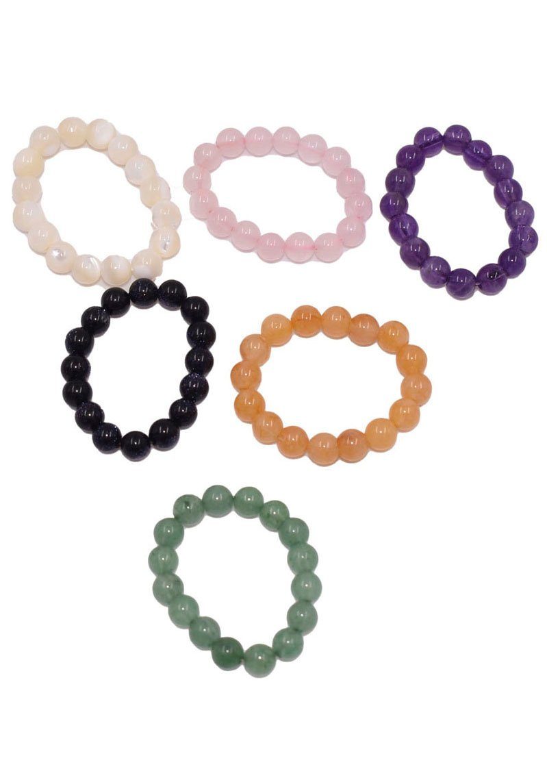 Firetti Ring-Set Multipack Schmuck Geschenk Damenring Zugband Edelstein Farbstein (Set, 6-tlg), mit Amethyst, Rosenquarz, Onyx, Aventurin, Jade - mit Perlmutt