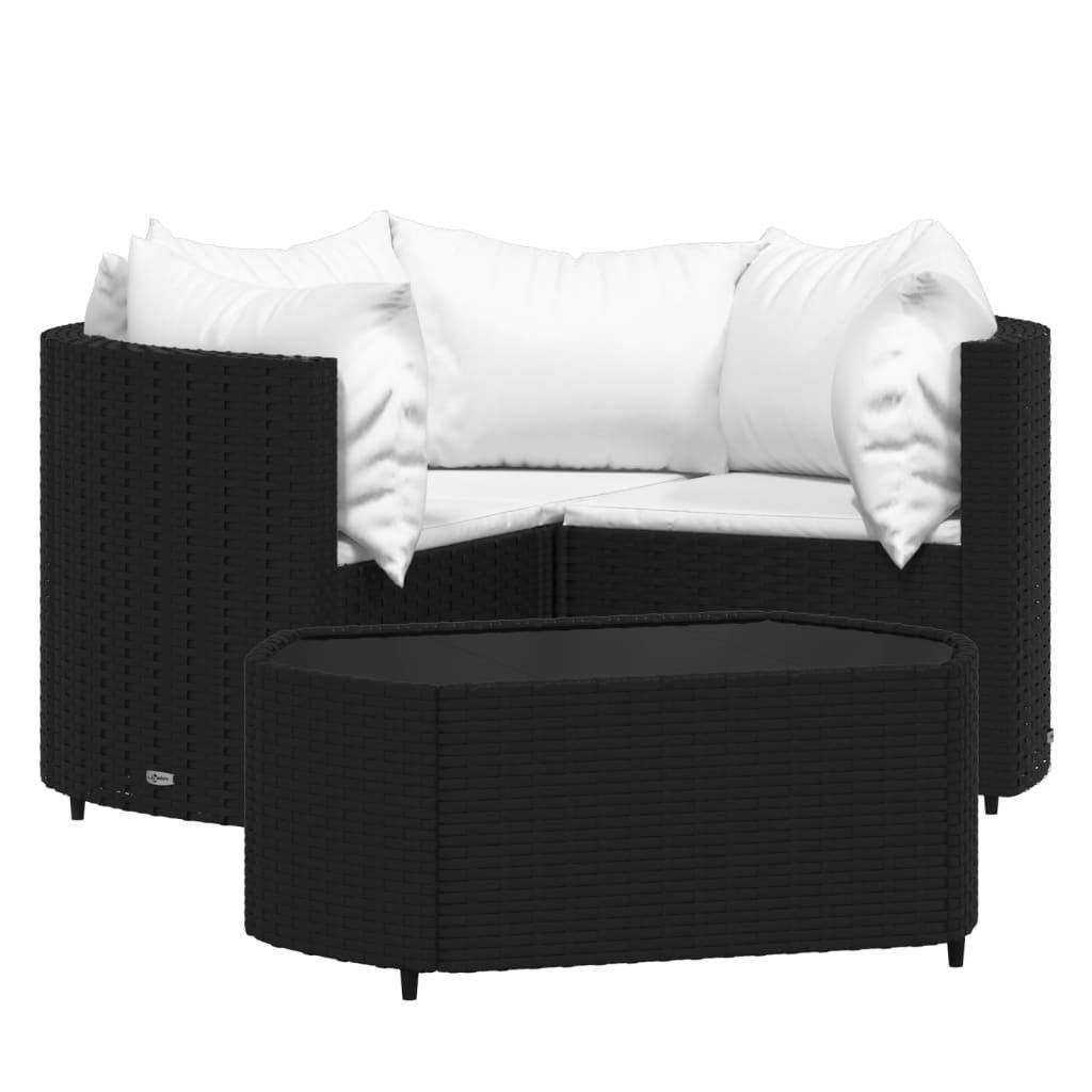 vidaXL Gartenlounge-Set 4-tlg. Garten-Lounge-Set mit (4-tlg) Schwarz Weiß Rattan, Schwarz Poly und Kissen