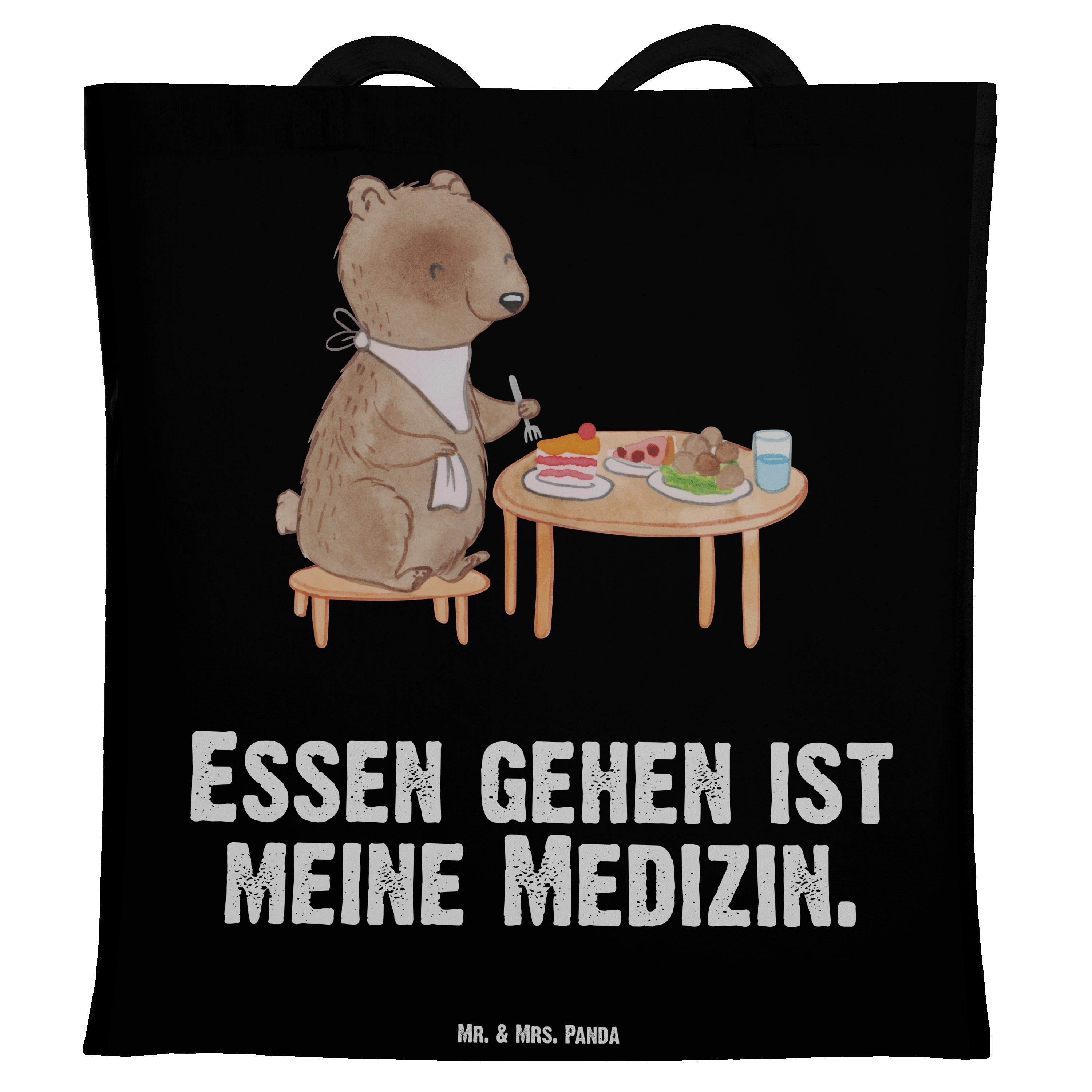 Beuteltasche, - gehen Mr. Geschenk, - Einkaufst Panda & Essen Schwarz (1-tlg) Tragetasche Medizin Bär Mrs.