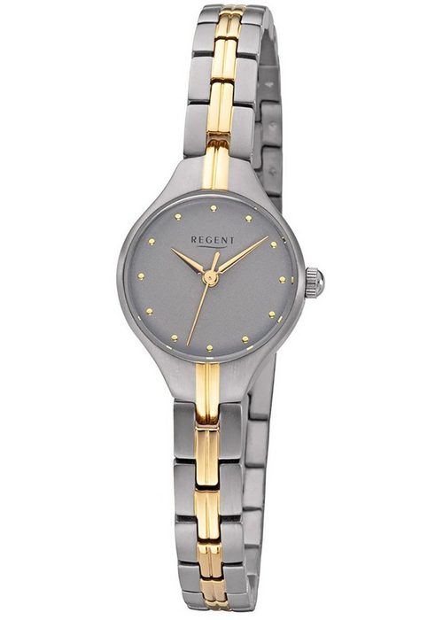 Regent Quarzuhr Regent Damen Uhr F-1161 Metall Quarz (Armbanduhr) Damen Armbanduhr rund Metallarmband grau gold