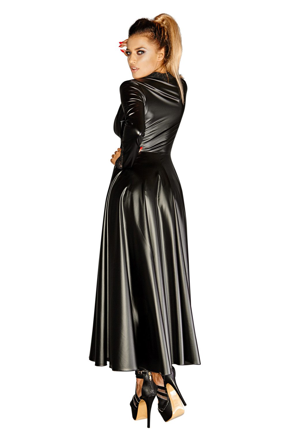 Noir Handmade Morgenmantel Damen wetlook gothic Mantel in schwarz dehnbar m günstig online kaufen