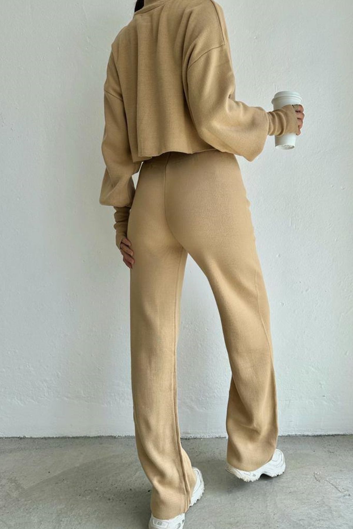 WOMAN VISION Blusentop Rollkragenpullover und hochgeschnittene Strickhose (Oberteil und Hose)