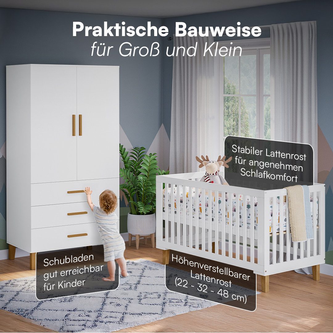 Bellabino Babymöbel-Set Liri, (Weiß/Natur, 2-tlg., Kinderbett, Kleiderschra günstig online kaufen