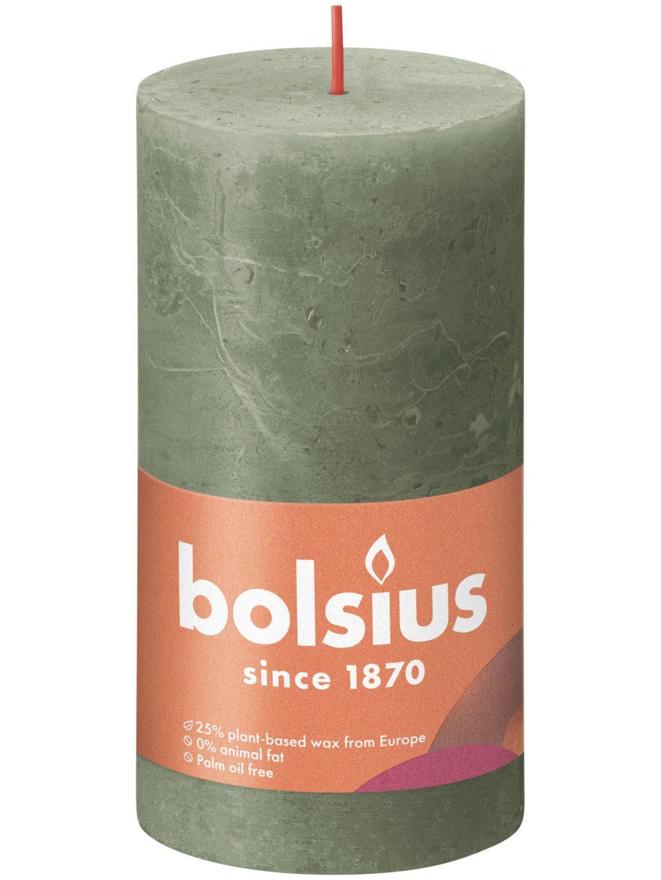 Bolsius Stumpenkerze Bolsius Rustik Stumpenkerze olivengrün, Höhe: 13