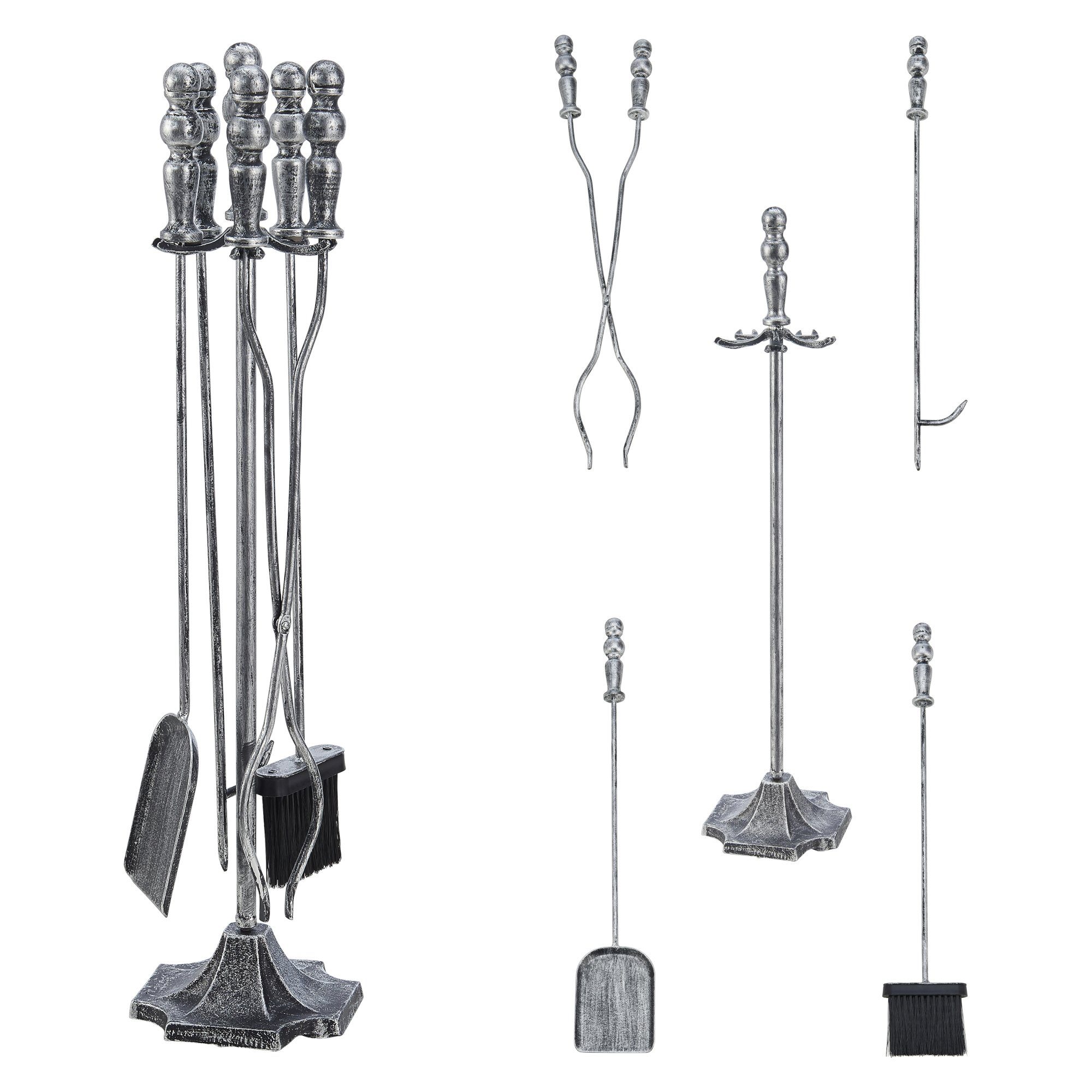en.casa Kehrgarnitur, Kamine, »Dovre« Kaminbesteck 5-teilige Kamingarnitur Metall Silber