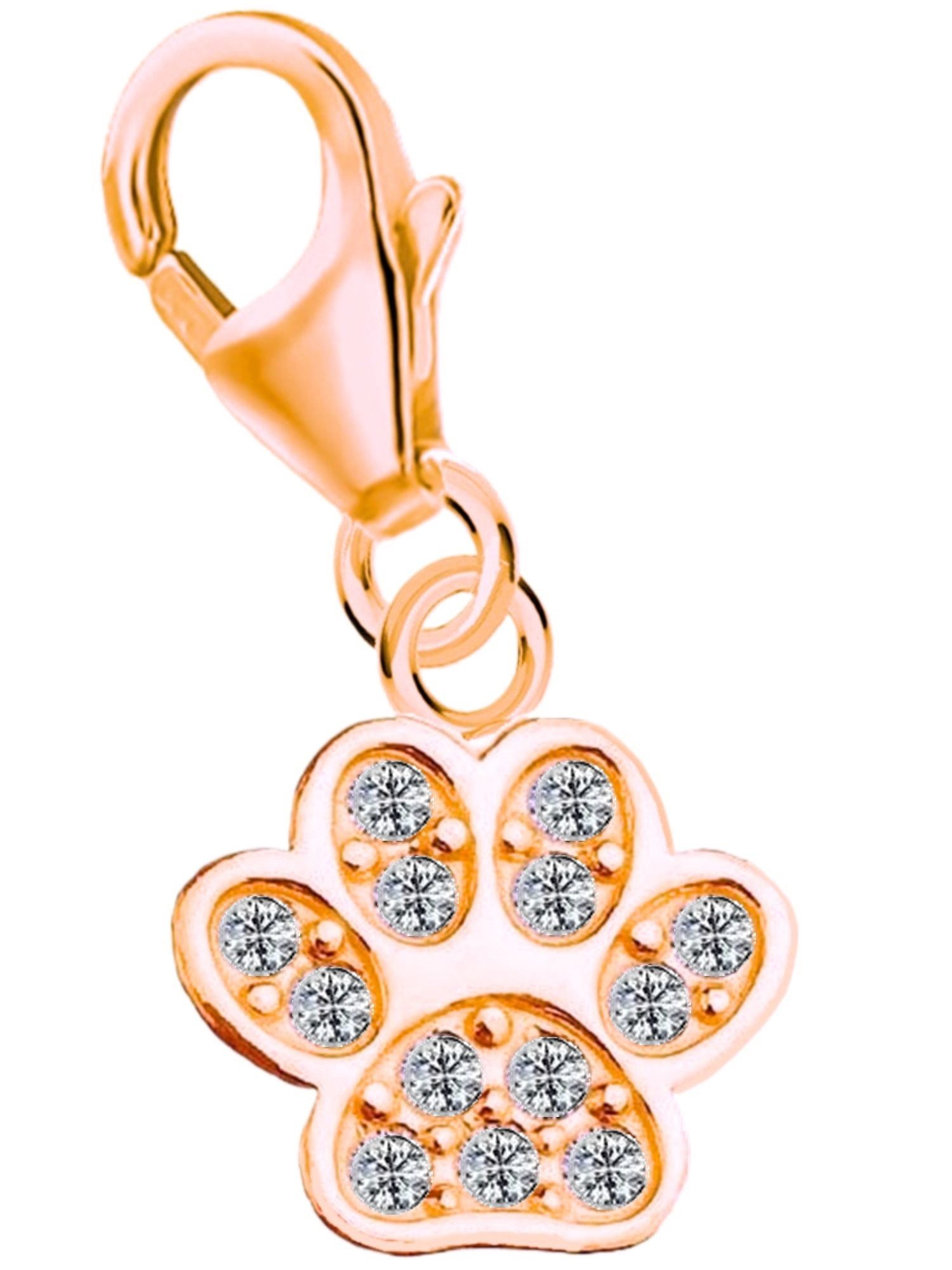 Goldene Hufeisen Charm-Einhänger Charm Anhänger Pfote mit Zirkonia 925 Silber Gold Vergoldet (inkl. Etui), 925 Sterling Silber vergoldet mit Zirkonia Goldschmuck für Armband