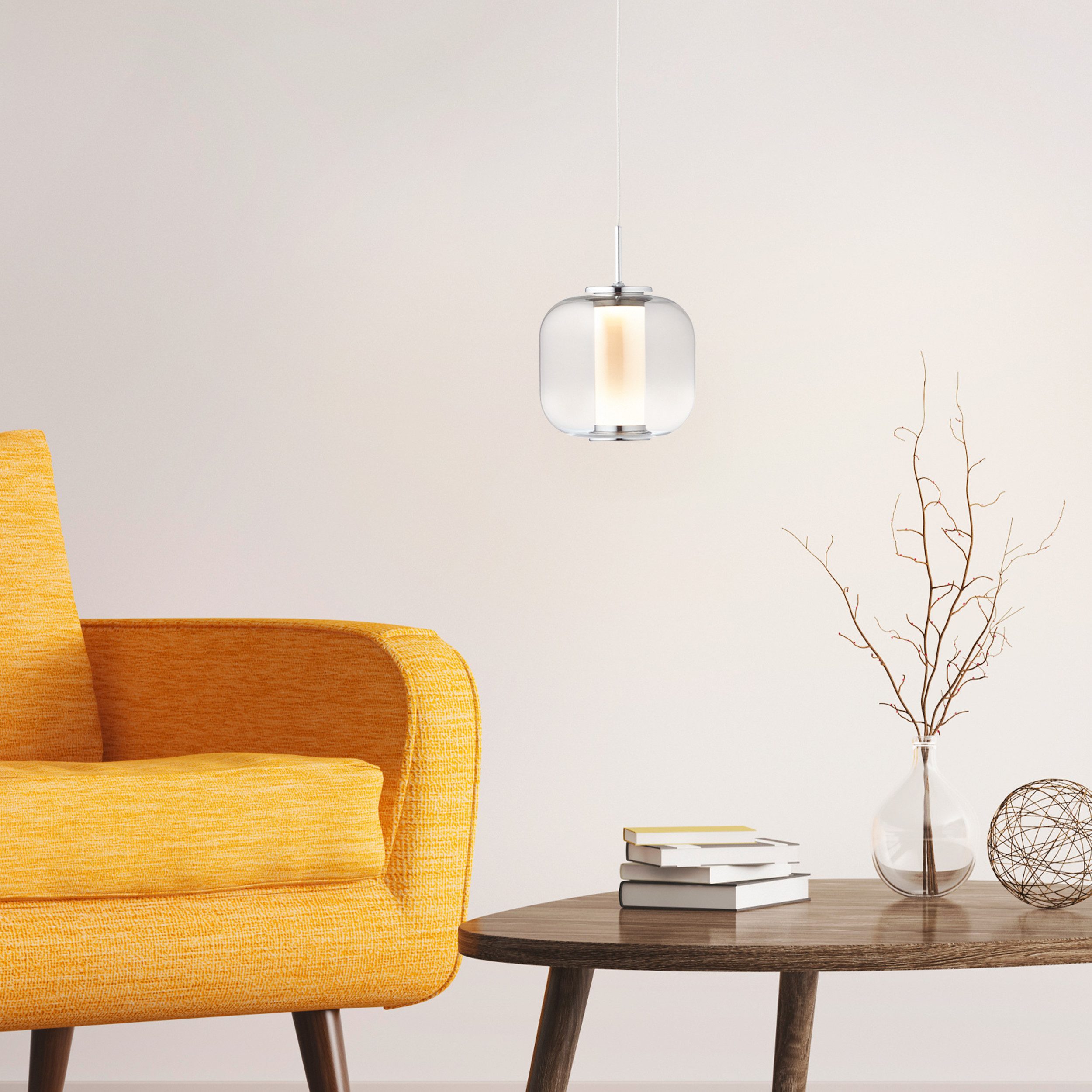 Lightbox Pendelleuchte, LED fest integriert, Warmweiß, LED Hängelampe, höhenverstellbar, 121cm Höhe, Ø 11cm, 440lm, Rauchglas
