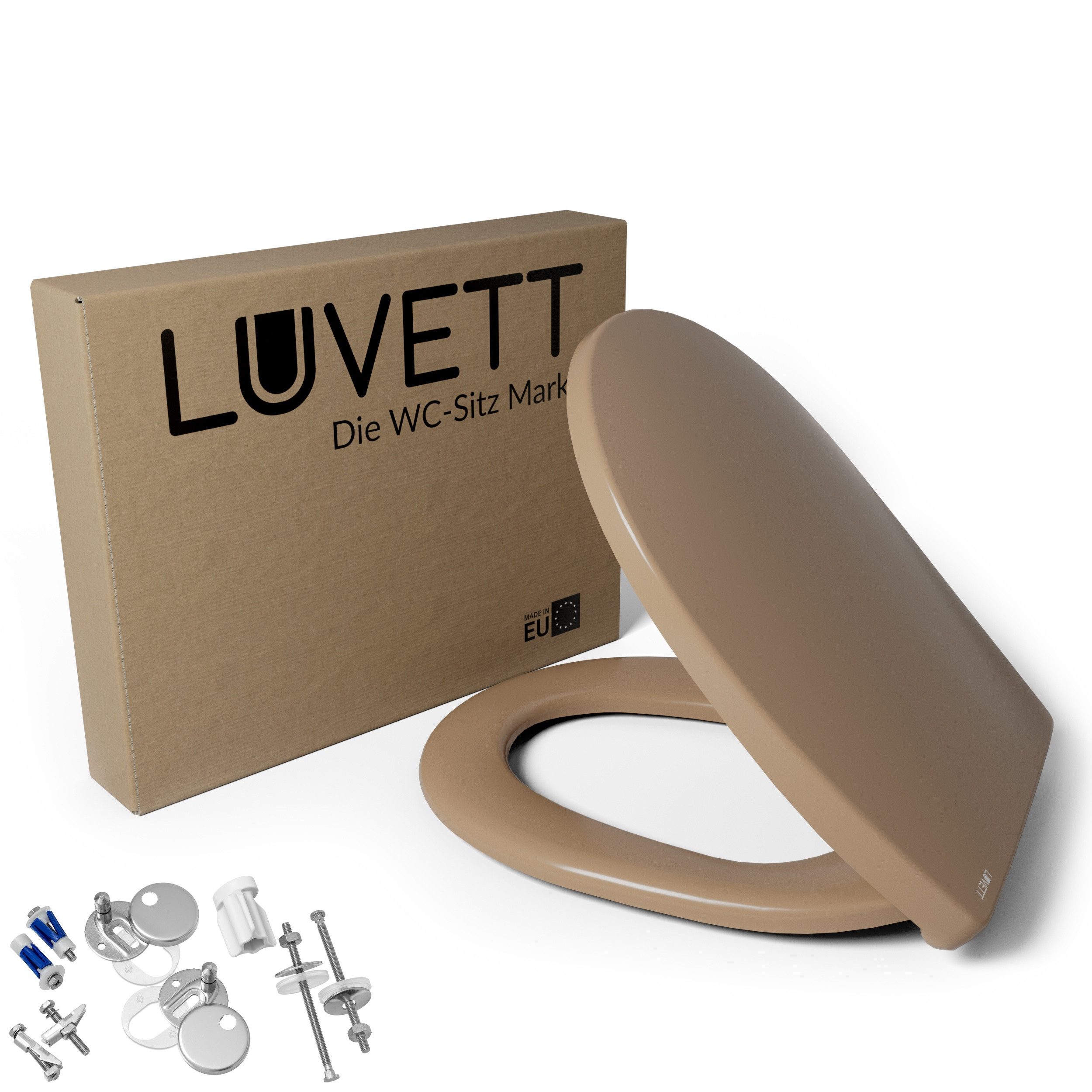 LUVETT WC-Sitz Farben C100 (Komplett-Set, Inklusive 3 Befestigungsarten), mit Original SoftClose® Absenkautomatik, Duroplast