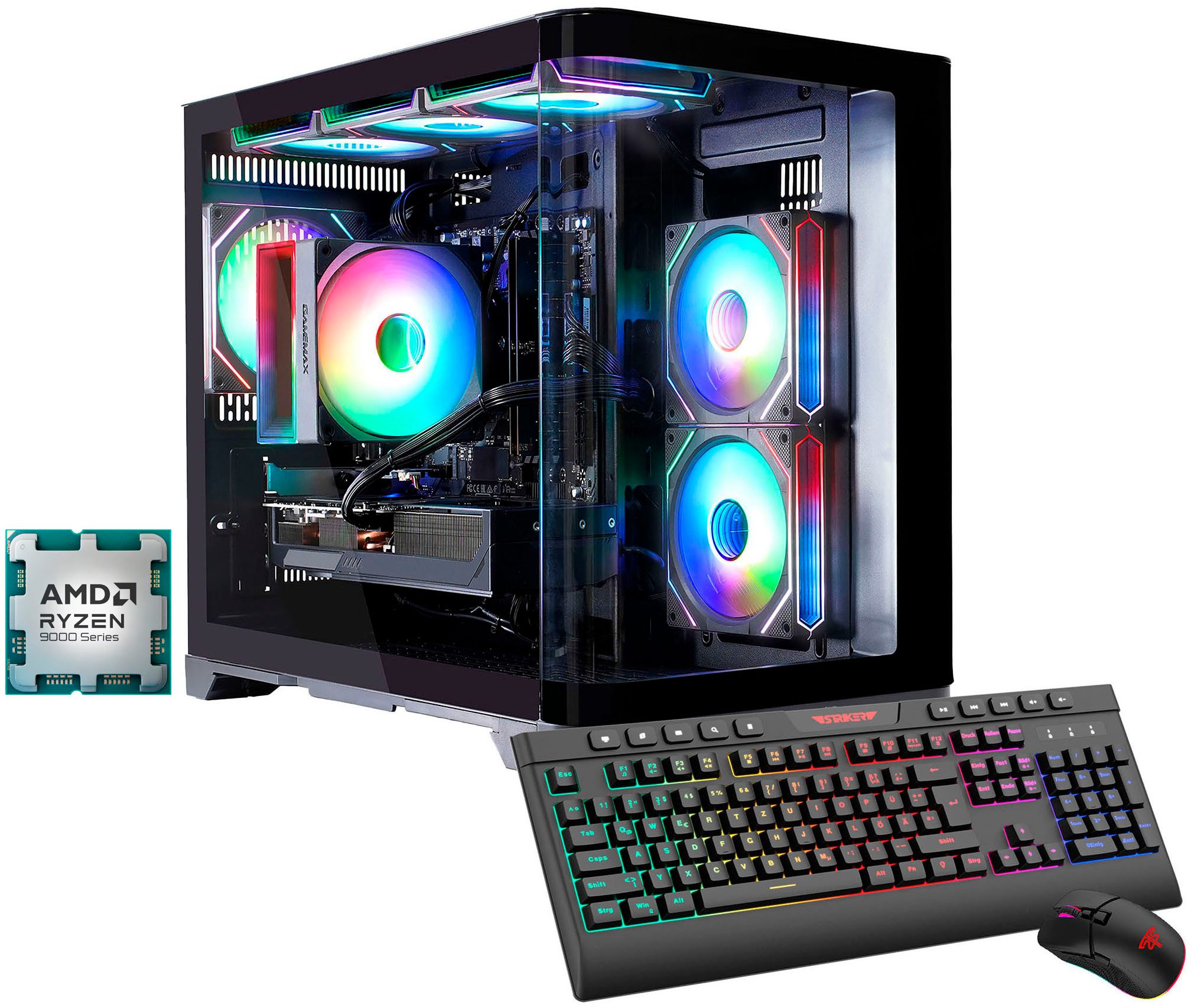 GAMEMAX HYPE-M BK 8197 AMD Ryzen 7 9700X 32GB DDR5 1TB SSD RX 9070 XT Gaming-PC (AMD Ryzen 7 9700X, RX 9070 XT, 32 GB RAM, 1000 GB SSD, Luftkühlung aktiv, Windows 11, DDR5 RAM)