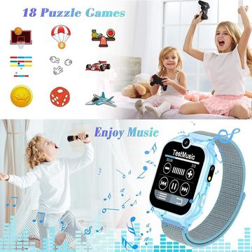 PTHTECHUS Smartwatch (1,69 Zoll), 18 Spiel Uhr Kinderuhr mit Anruf SOS Kameras Wecker Musik Player Uhr