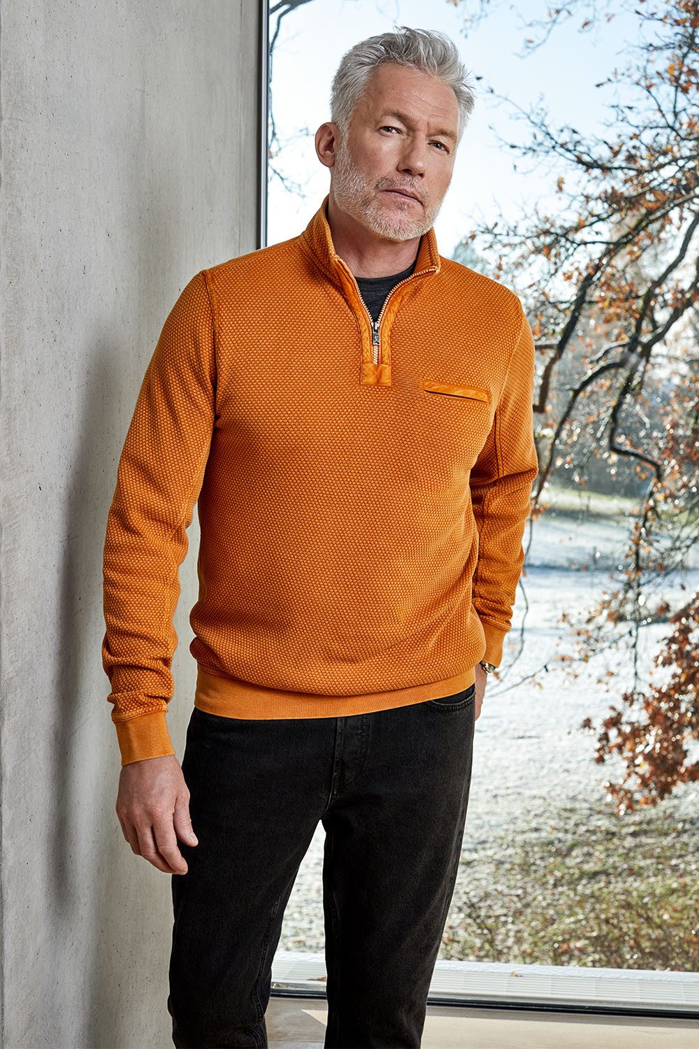 Hajo Sweatshirt Strukturiertes Washer-Sweatshirt in reiner günstig online kaufen