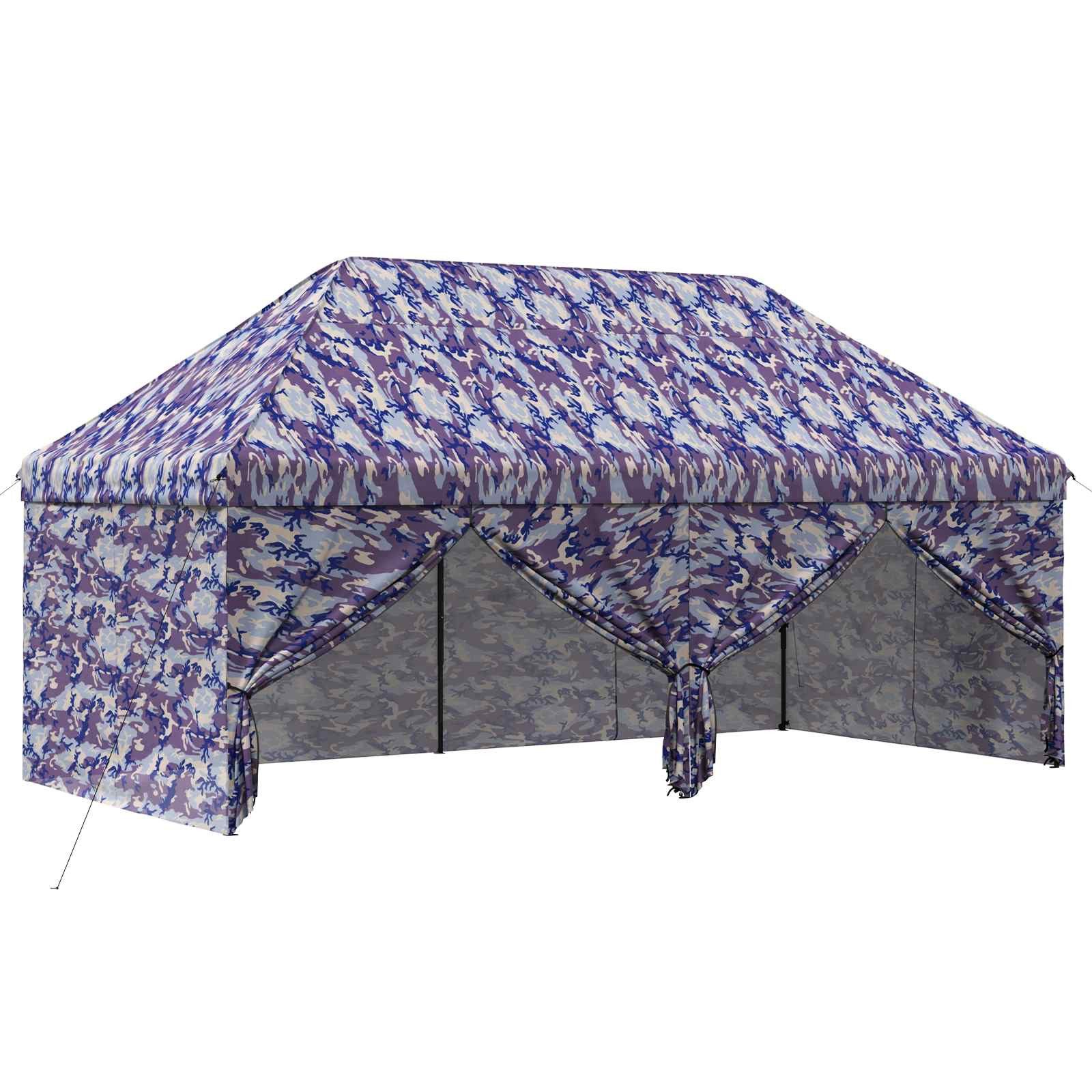 vidaXL Partyzelt Pop-up Pavillon mit 4 Seitenwänden 3 x 6 m Blaue Camouflage