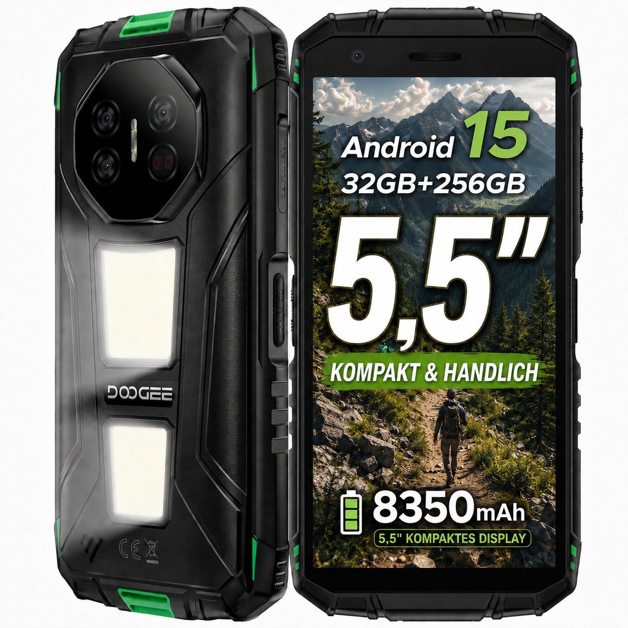 DOOGEE DOOGEE Fire3 Max handy ohne vertrag 5,5" 8GB+256GB 48MP 1200LM Lampe Smartphone (14 cm/5.5 Zoll, 256 GB Speicherplatz, 48 MP Kamera, 5,5 Zoll, 48MP+20MP Kamera, 8GB+256GB/2TB-8350mAh, IP68 Wasserdicht)