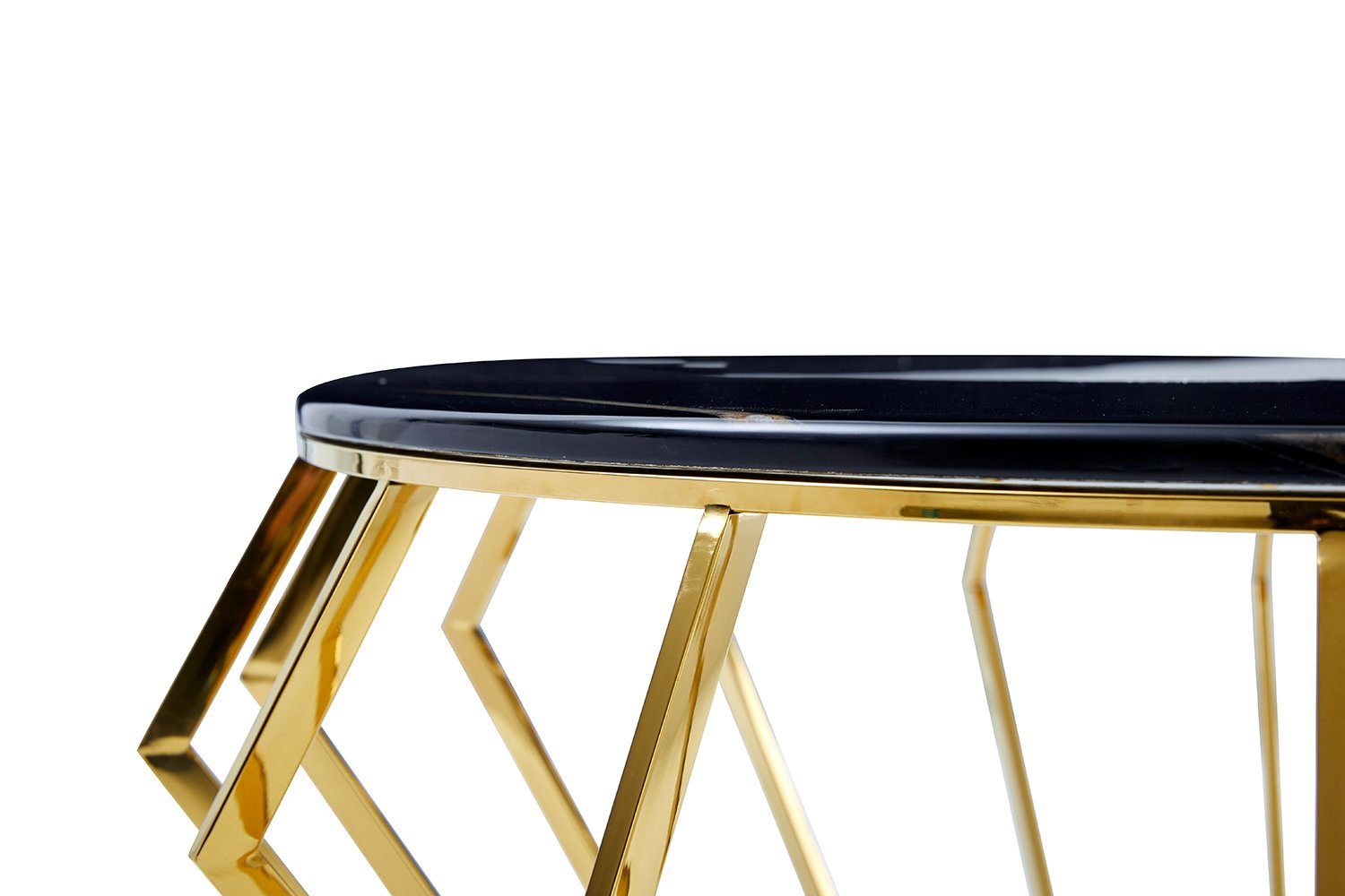 Echt Gold Gitter Hochwertigen Couchtisch Marmoroptik aus Beistelltisch Schwarz Marmor), Metallgestell König Runder der Sofa (Tischplatte Möbel m. Tisch