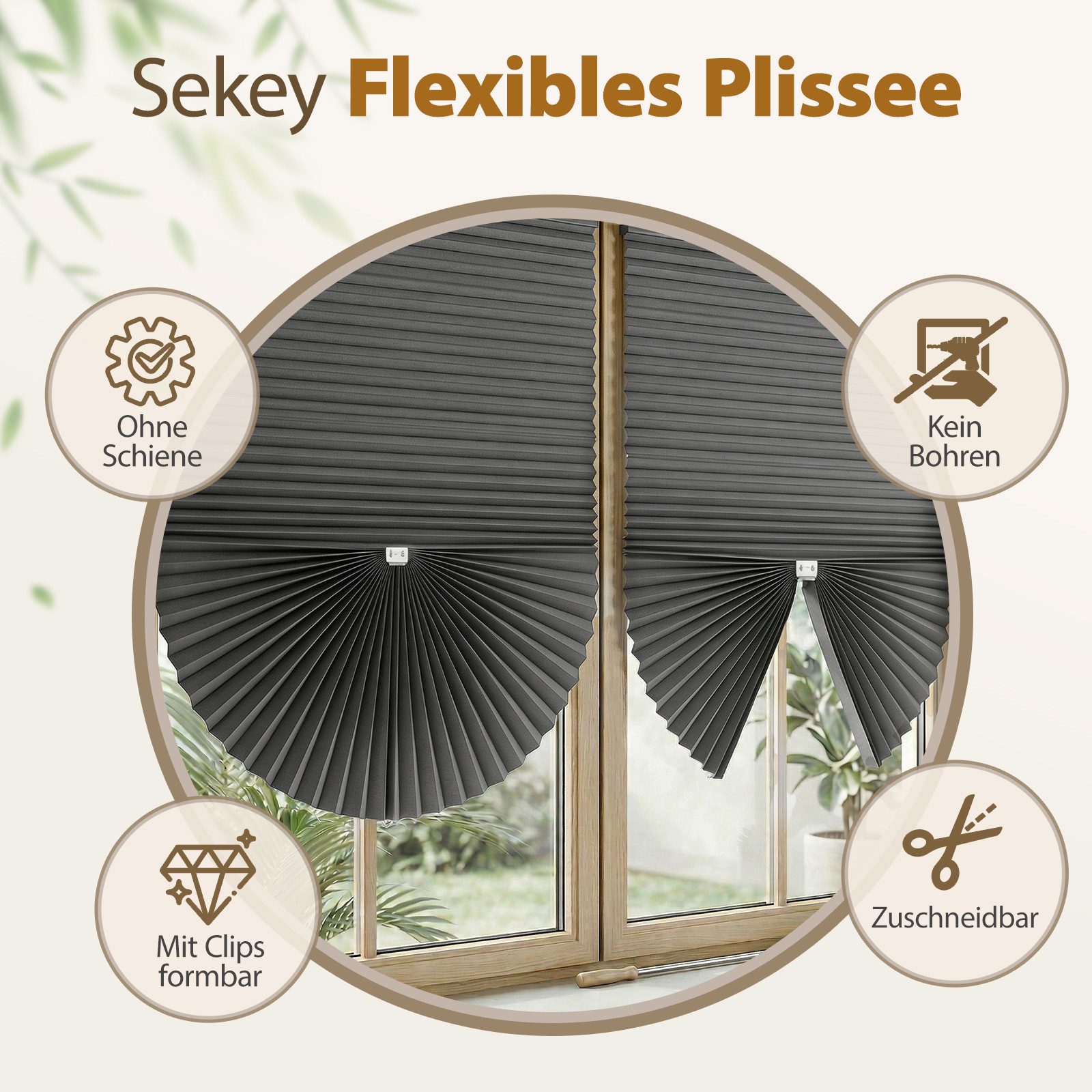 Sekey Plissee 2pcs ohne Bohren zum Kleben Rollo Dachfensterplissee Klebefix Plissee, Klebefix Plissee, 2er-Set, Innovative Klebemontage, Individuell formbar, Kürzbar