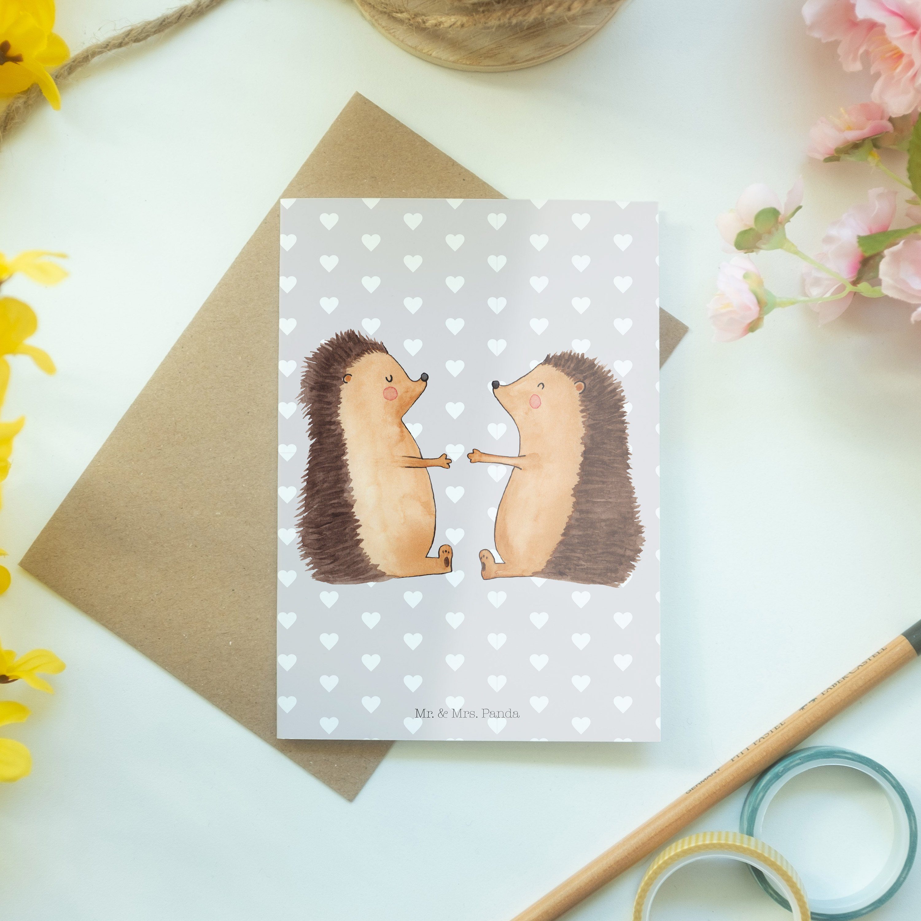 Liebe Verlob & Ehefrau, Pastell Panda Igel Hochzeitskarte, Mrs. - Grußkarte Mr. - Grau Geschenk,