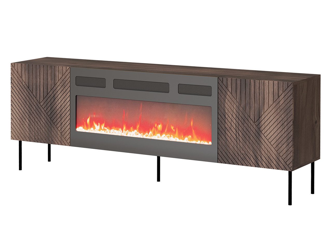 MIRJAN24 TV-Schrank Art Deco 190 mit Kamin (mit zwei Drehtüren) Realistische LED-Flamme mit Deko-Kristallen