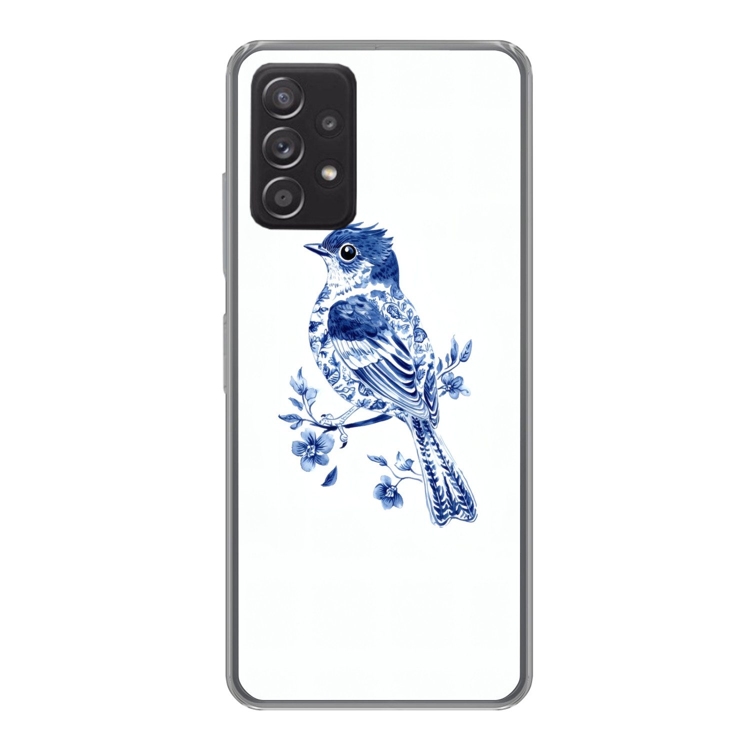 MuchoWow Handyhülle für Samsung Galaxy A53 5G Vogel - Delfter Blau - Illustration - Blumen, Phone Case, Silikon, Schutzhülle Dünn