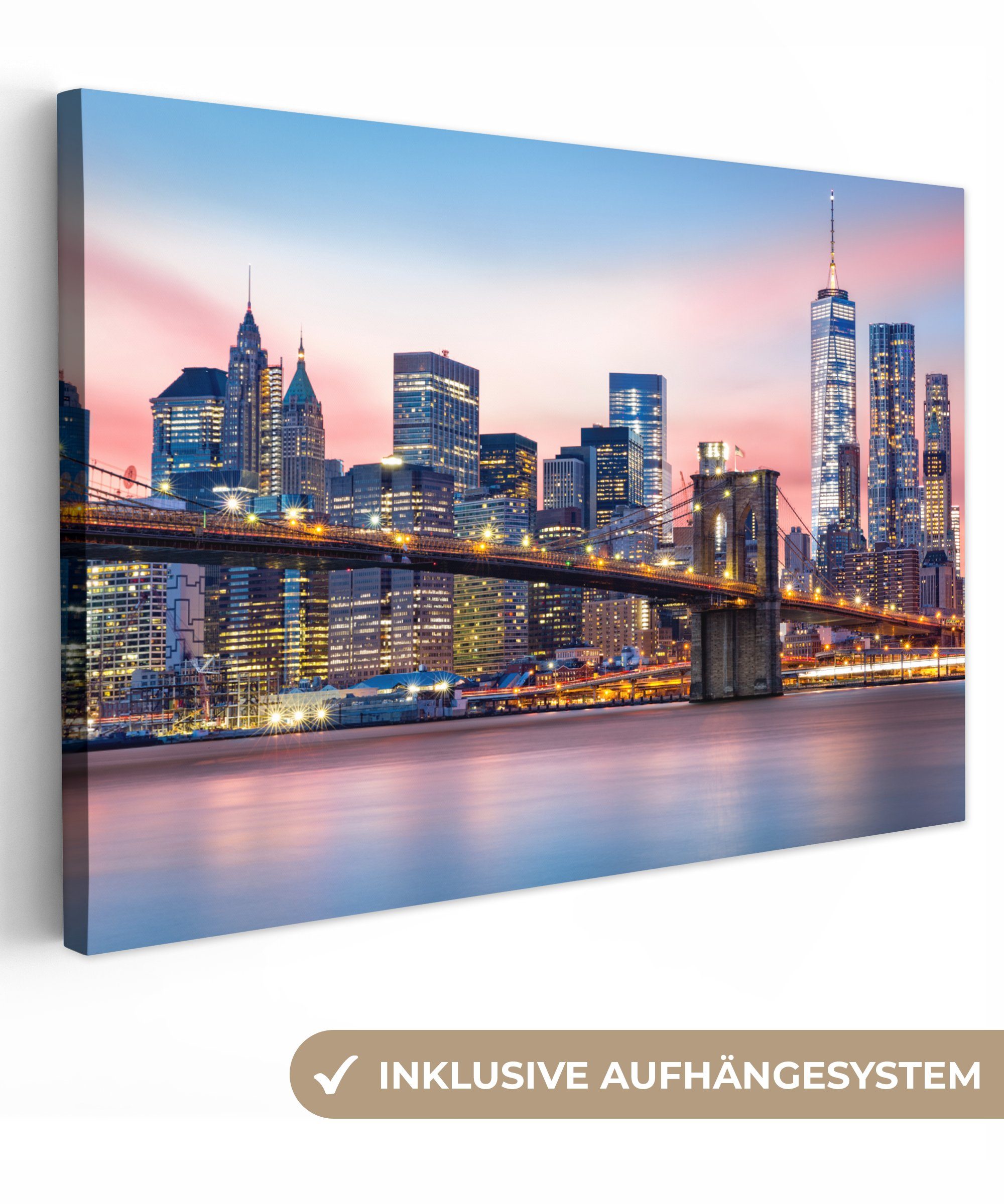 OneMillionCanvasses® Leinwandbild New York - Brooklyn-Brücke - Beleuchtung, günstig online kaufen