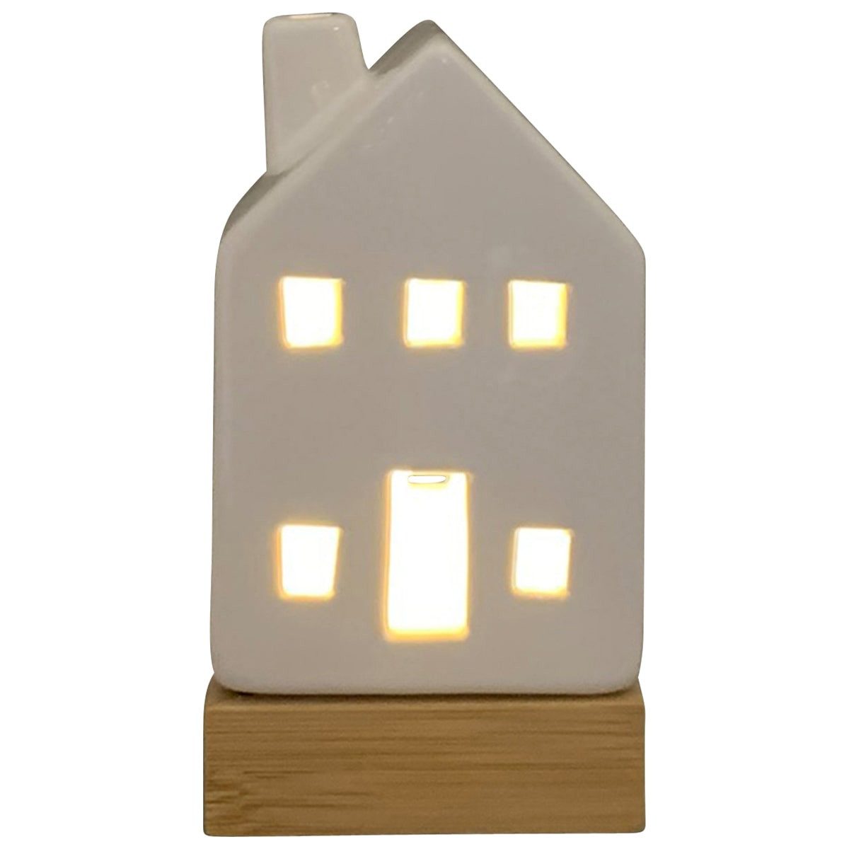 matches21 HOME & HOBBY Dekofigur Dekoobjekt LED Lichthaus, aus Porzellan Weiß, in 17,2 cm (1 St), Dekofiguren mit LED Warmweiß Licht als Weihnachtsdeko