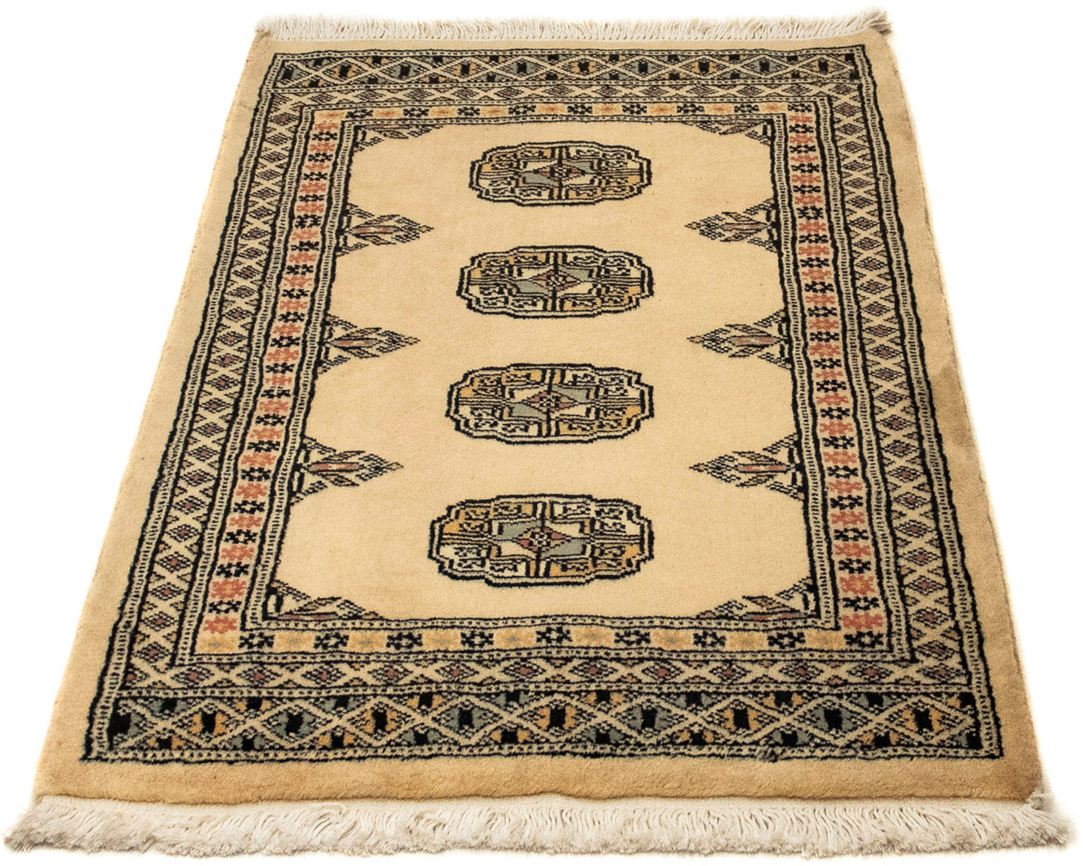 Orientteppich Afghan - Buchara - 91 x 65 cm - hellbraun, morgenland, rechteckig, Höhe: 7 mm, Wohnzimmer, Handgeknüpft, Einzelstück mit Zertifikat