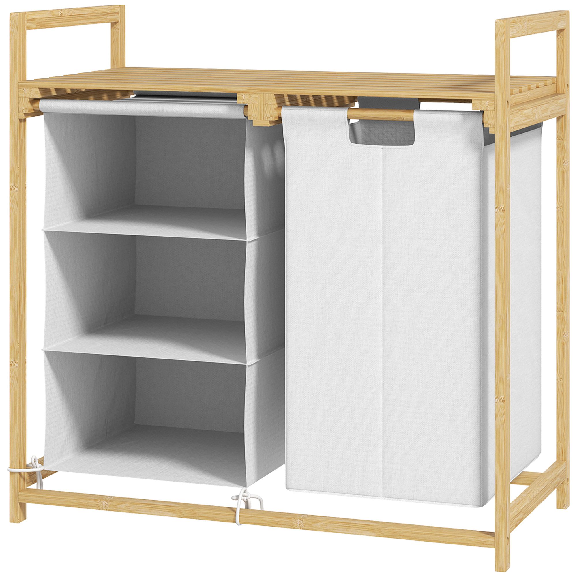 furnicato Wäschekorb mit Wäschesack, Stoffschublade, Bambus 70x36x70