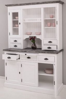 Casa Padrino Küchenbuffet Landhausstil Küchenschrank Weiß / Dunkelgrau 138 x 50 x H. 197 cm - 2 Teiliger Küchenschrank mit 5 Türen und 7 Schubladen - Landhausstil Küchenmöbel