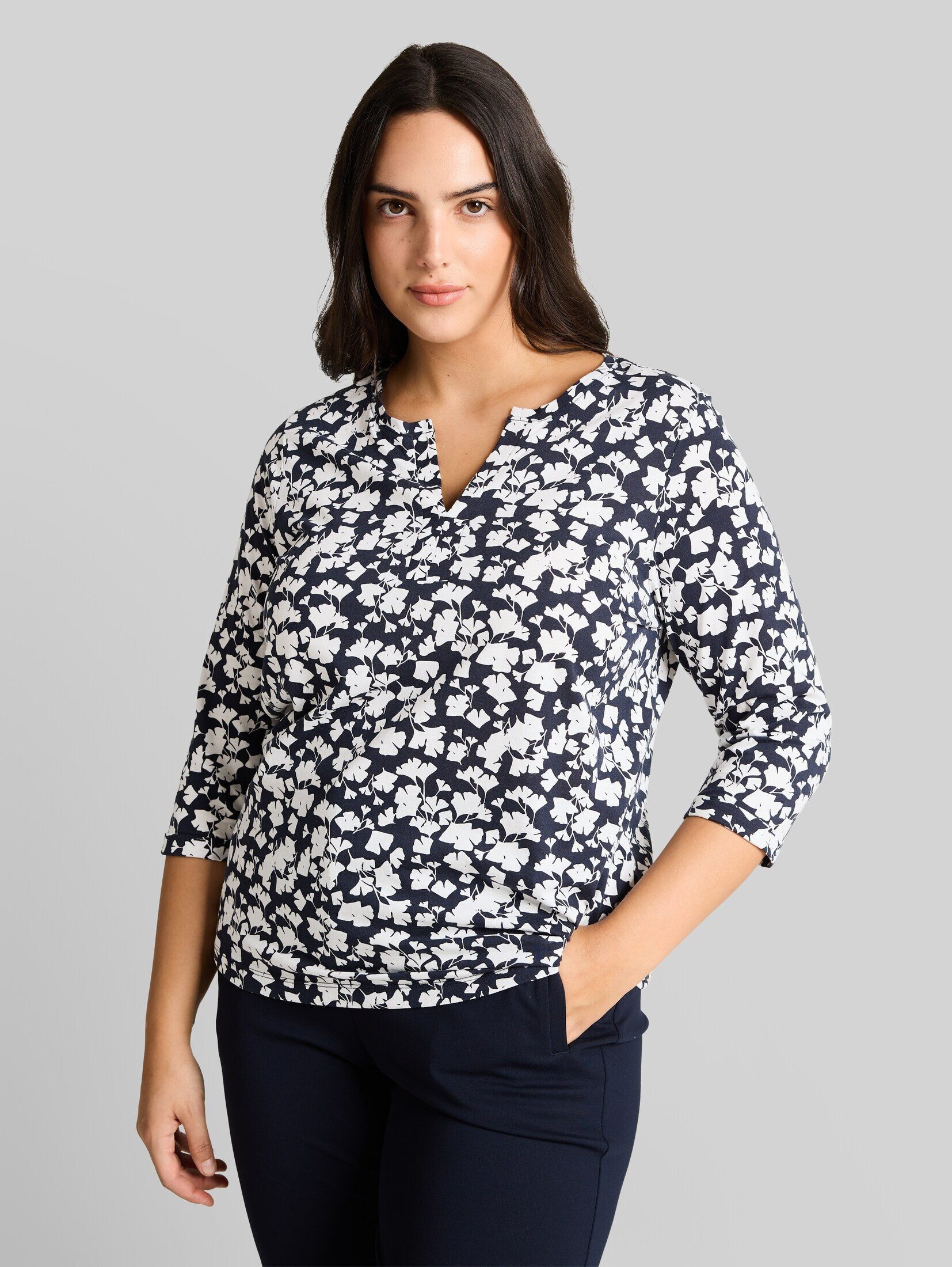 TOM TAILOR PLUS 3/4-Arm-Shirt T-Shirt Plus Size - Langarmshirt mit Muster
