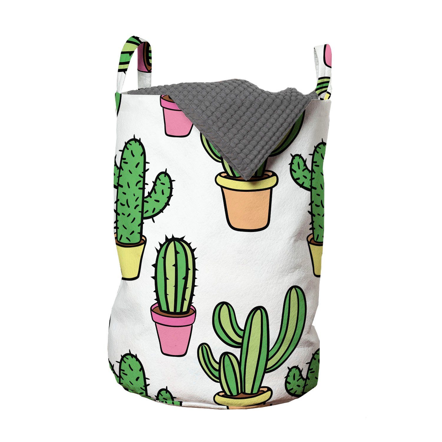 Abakuhaus Wäschesäckchen Wäschekorb mit Griffen Kordelzugverschluss für Waschsalons, Kaktus Cartoon Blumen