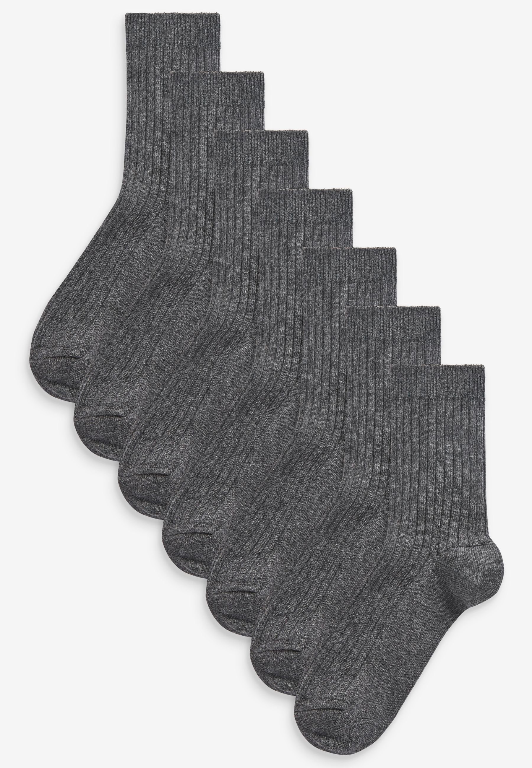 Next Kurzsocken Gerippte Socken mit hohem Baumwollanteil, 7er-Pack (1-Paar) Mid Grey
