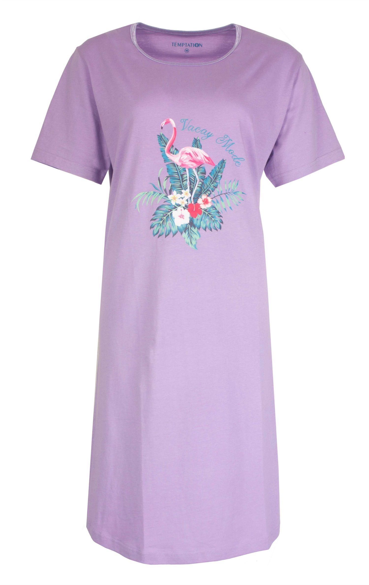 TEMPTATION Nachthemd Damen Schlafshirt (1-tlg) Baumwolle lila