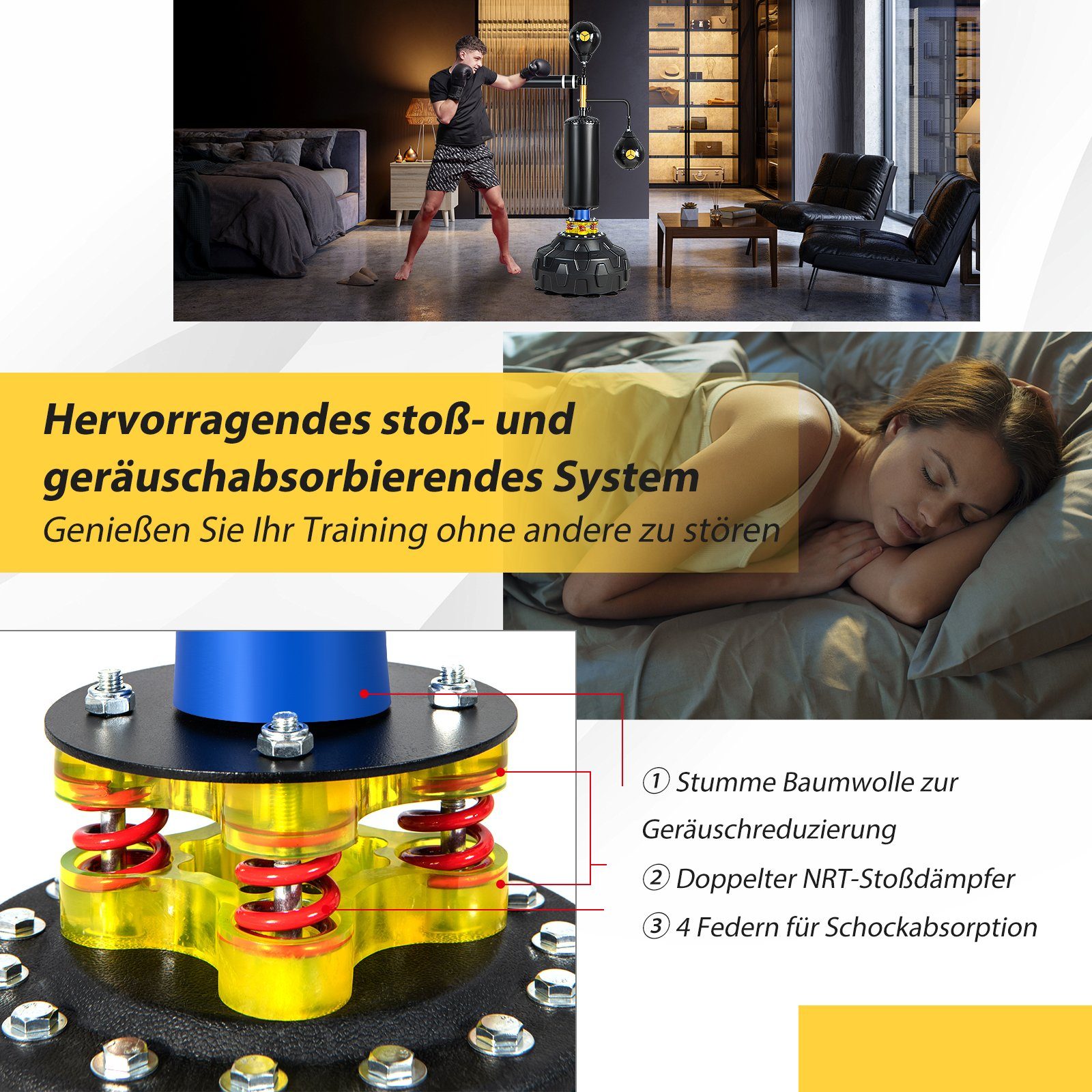 COSTWAY Standboxsack, mit 360° Reflexstange & 2 Speedbällen