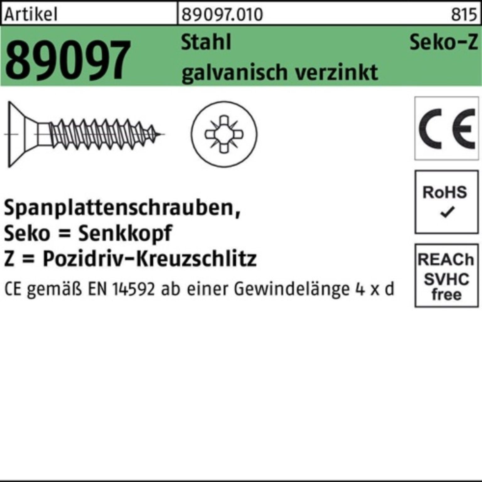 Spanplattenschraube Stahl PZ 1000er Pack SEKO galv.v 89097 Reyher VG R 5x20-Z Spanplattenschraube