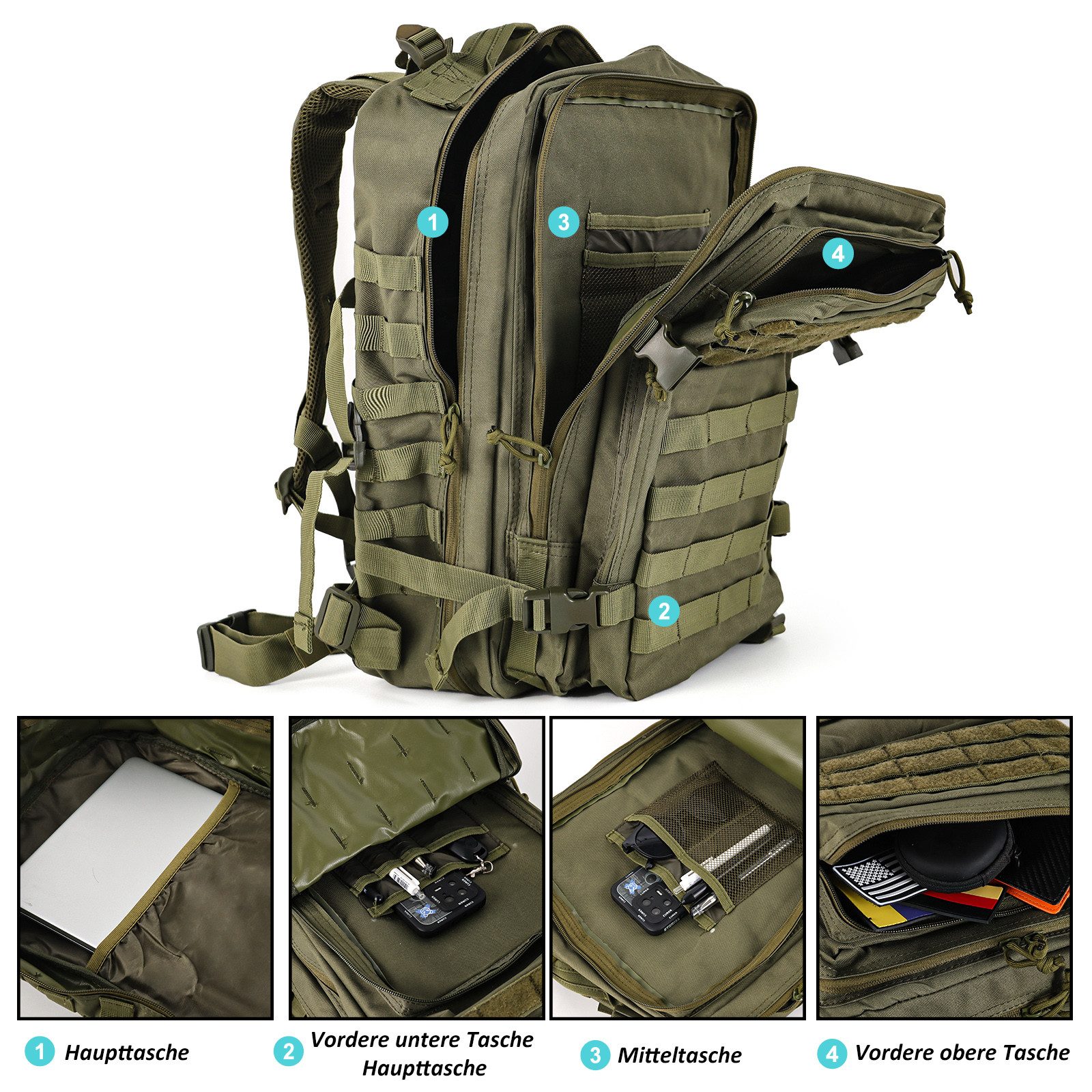 TAN.TOMI Rucksack Taktischer Rucksack 45L Wanderrucksack Militär Rucksack, Für Wandern, Jagd, Trekking und andere Outdooraktivitäten