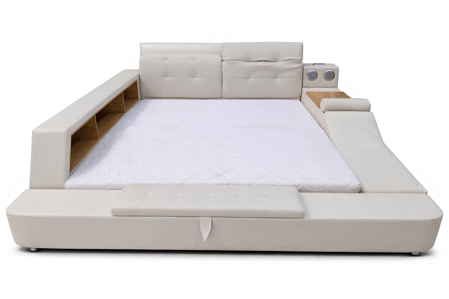 JVmoebel Bett Doppel-Lederbett mit Regalen und integrierter Massagefunktion Sofort (Bett), Made in Europa