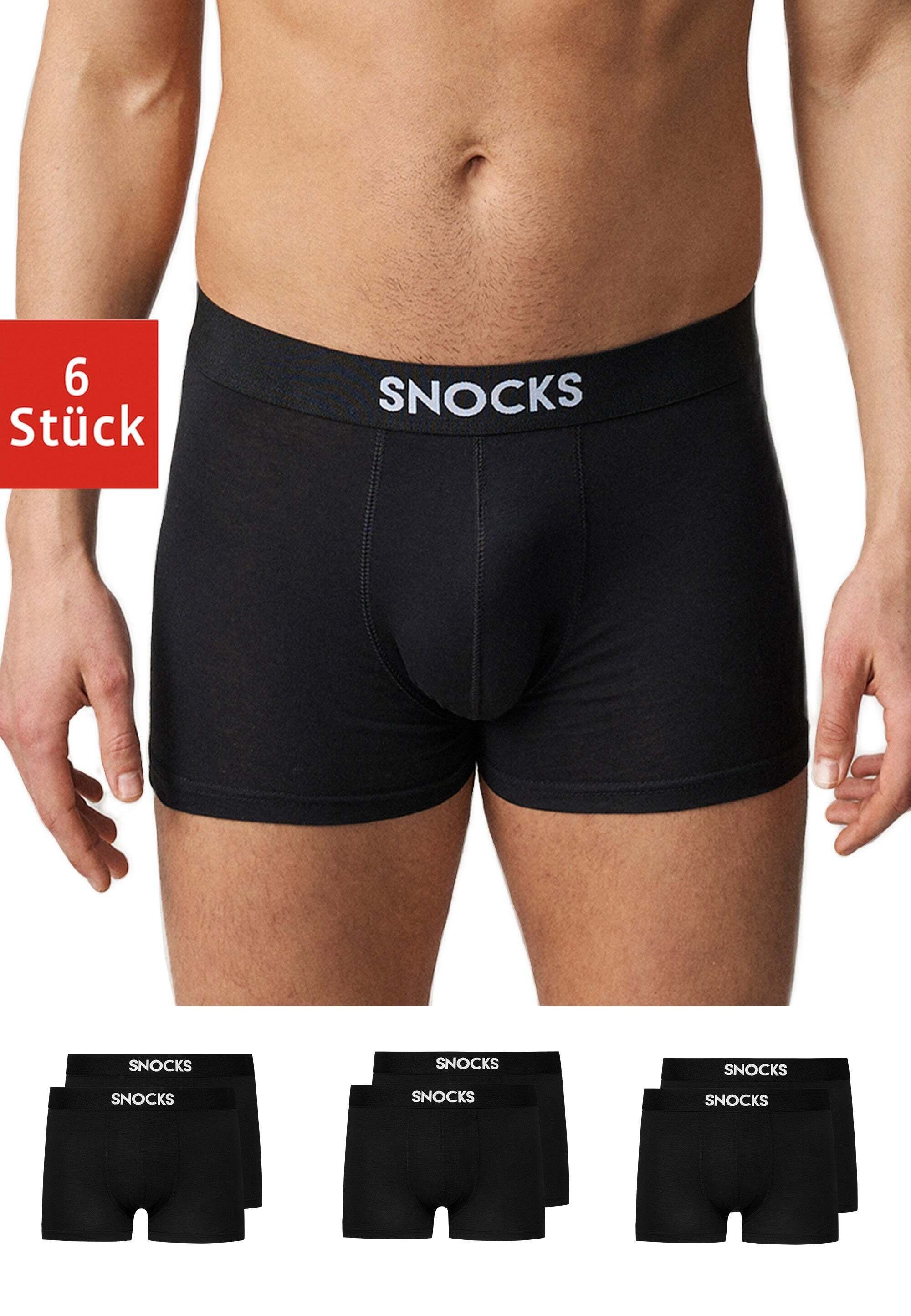 SNOCKS Boxershorts Enge Boxershorts Pants Herren Männer Unterhosen (6-St) aus Bio-Baumwolle, ohne kratzenden Zettel Schwarz